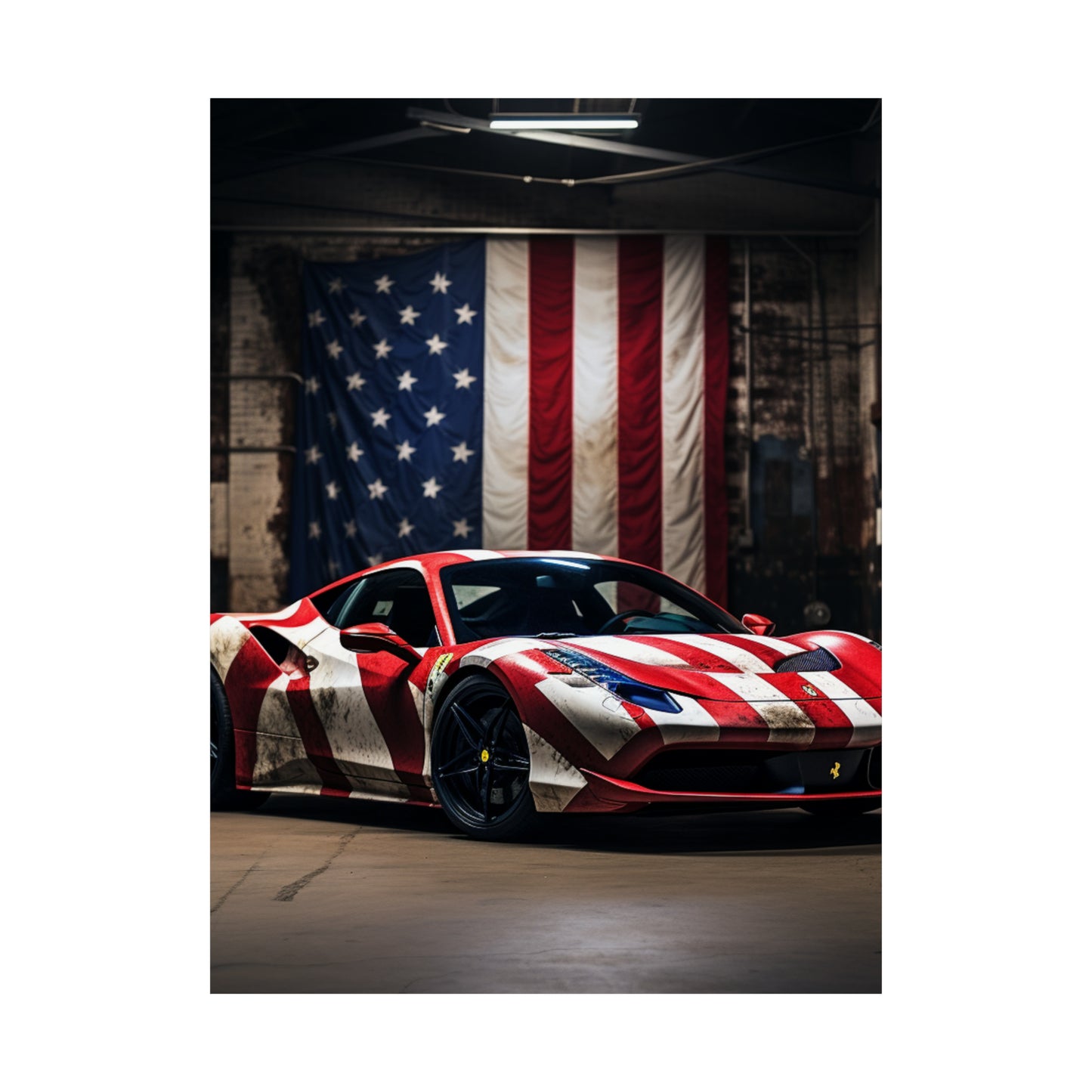 Premium Matte Vertical Posters American Flag Farrari 2