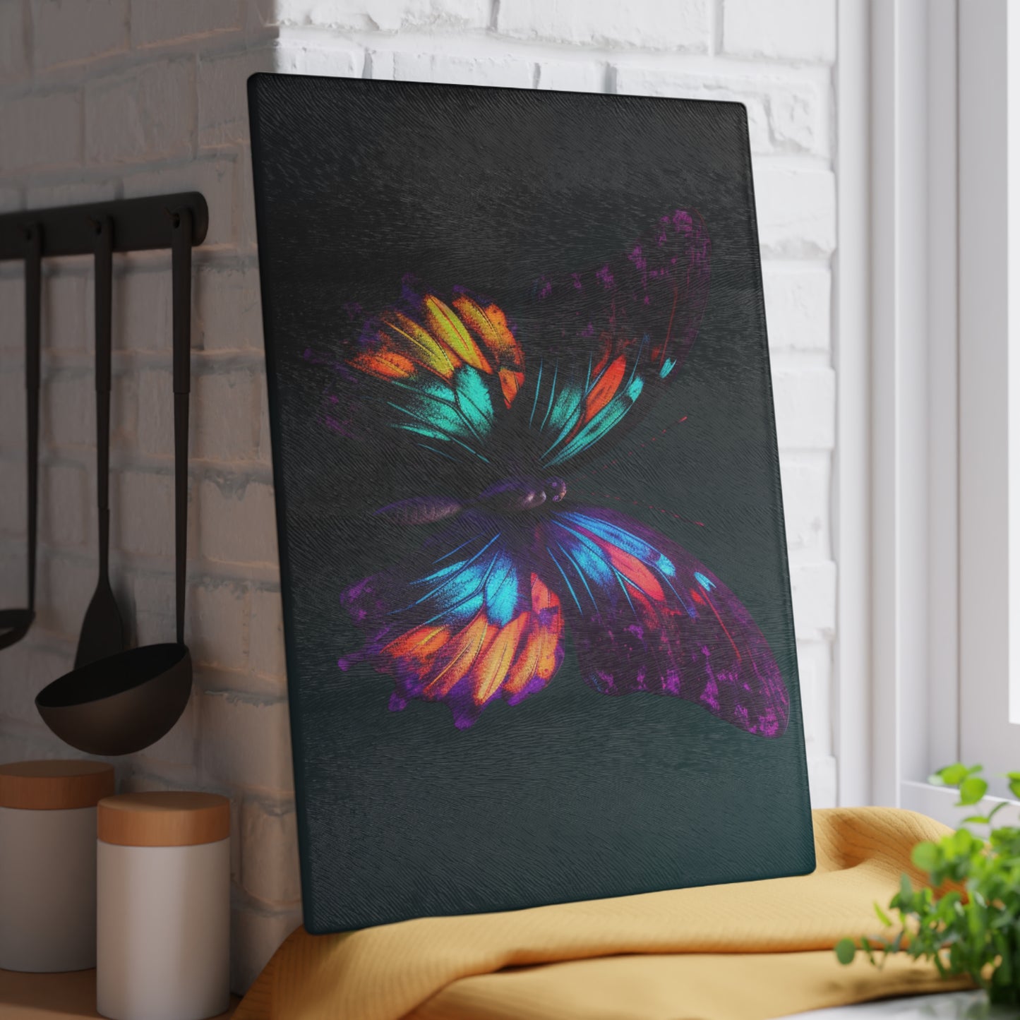 Glass Cutting Board Hyper Colorful Butterfly Purple 1