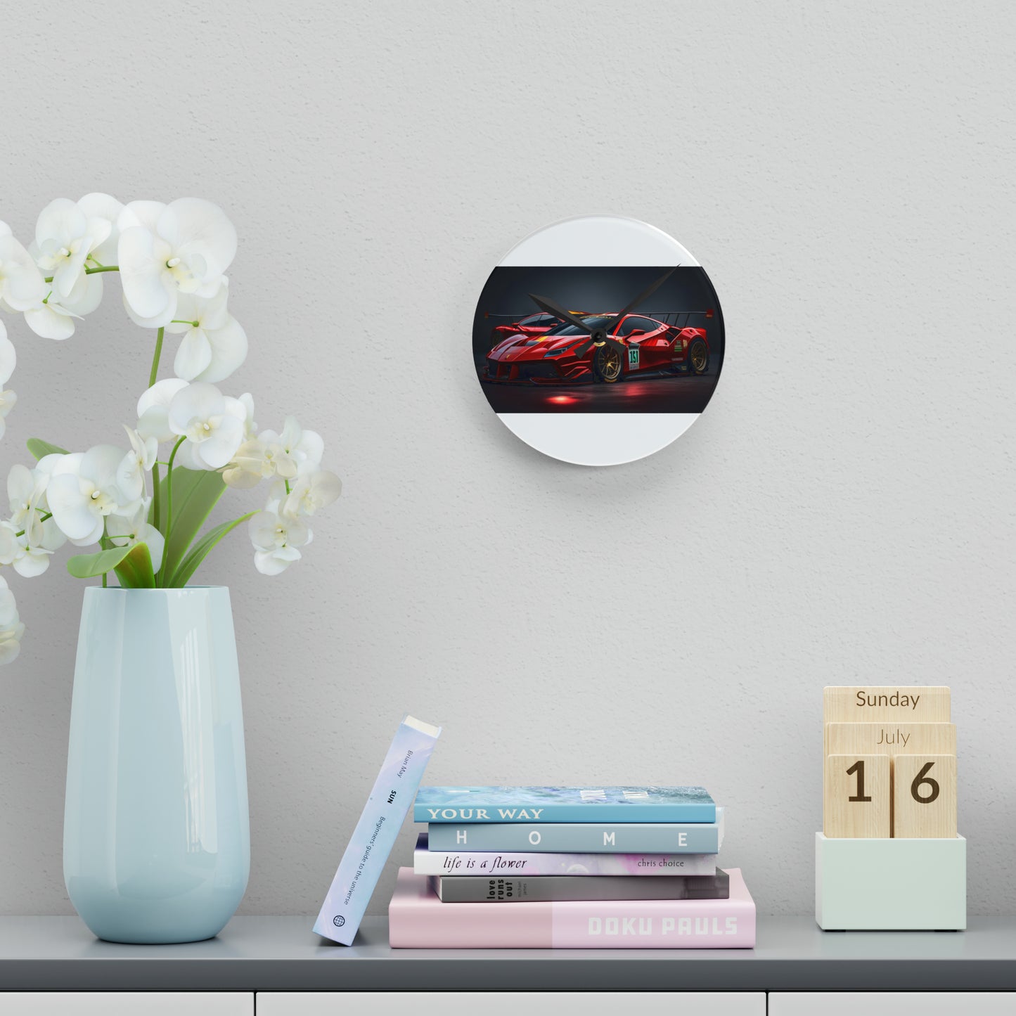 Acrylic Wall Clock Ferrari Red 2