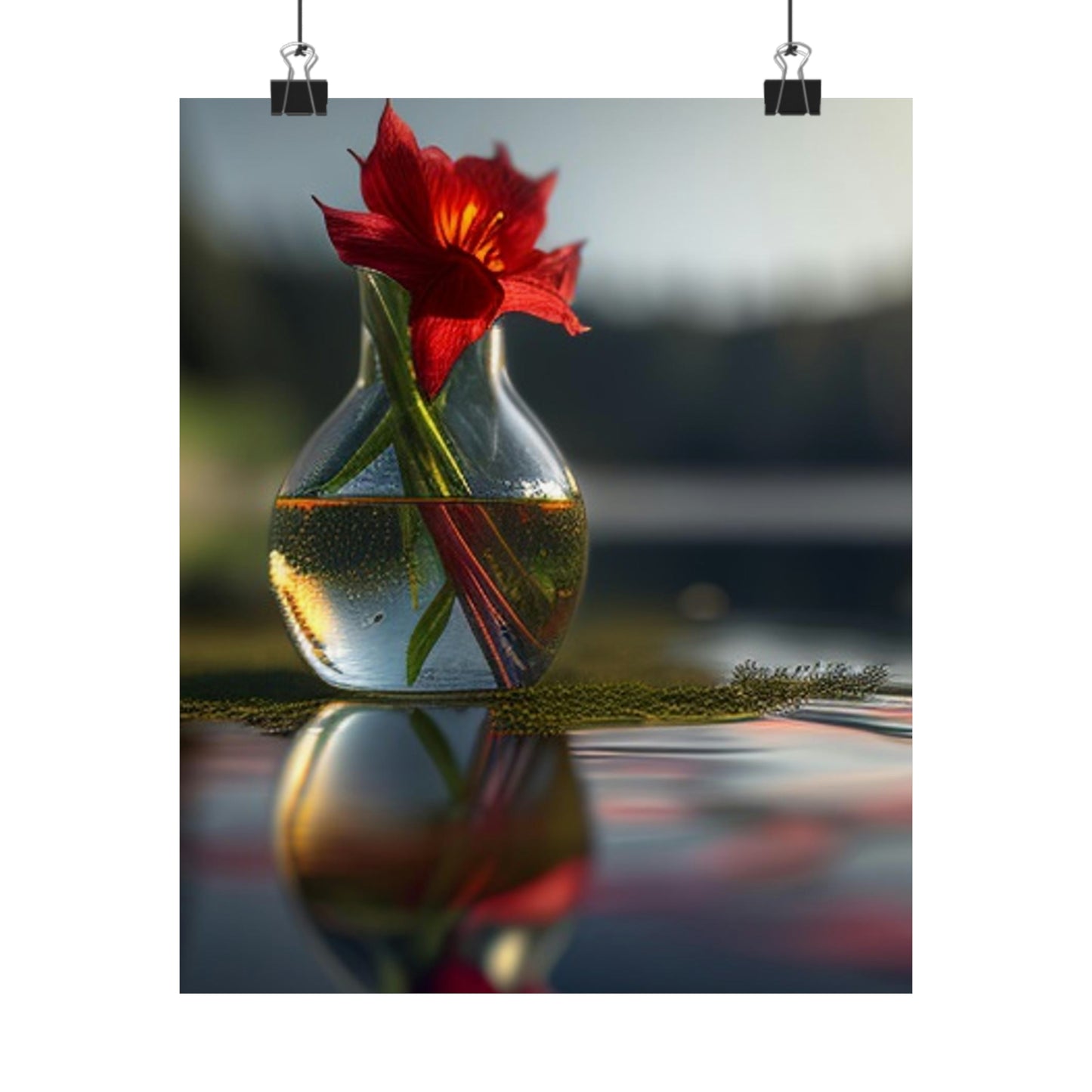 Premium Matte Vertical Posters Red Lily in a Glass vase 3