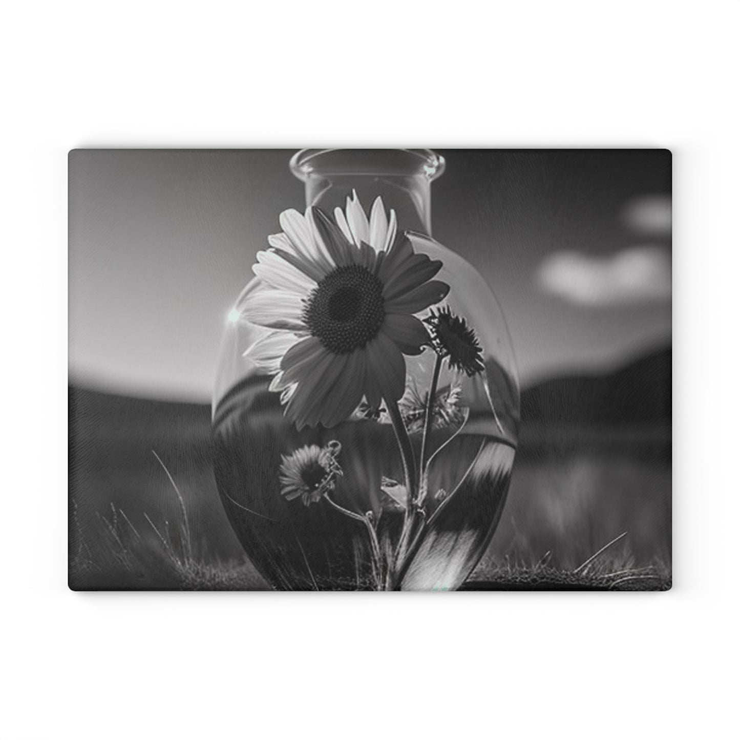 Glass Cutting Board Yellw Sunflower in a vase 4