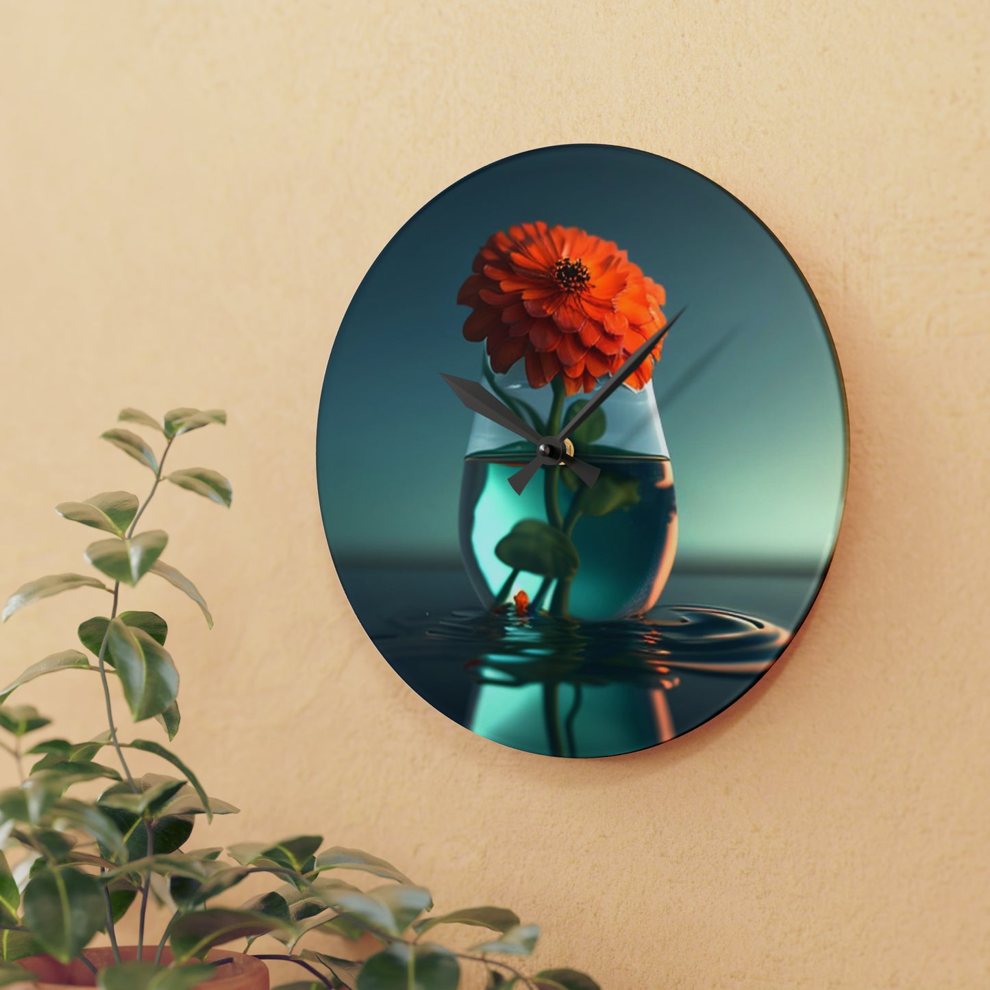 Acrylic Wall Clock Orange Zinnia 1