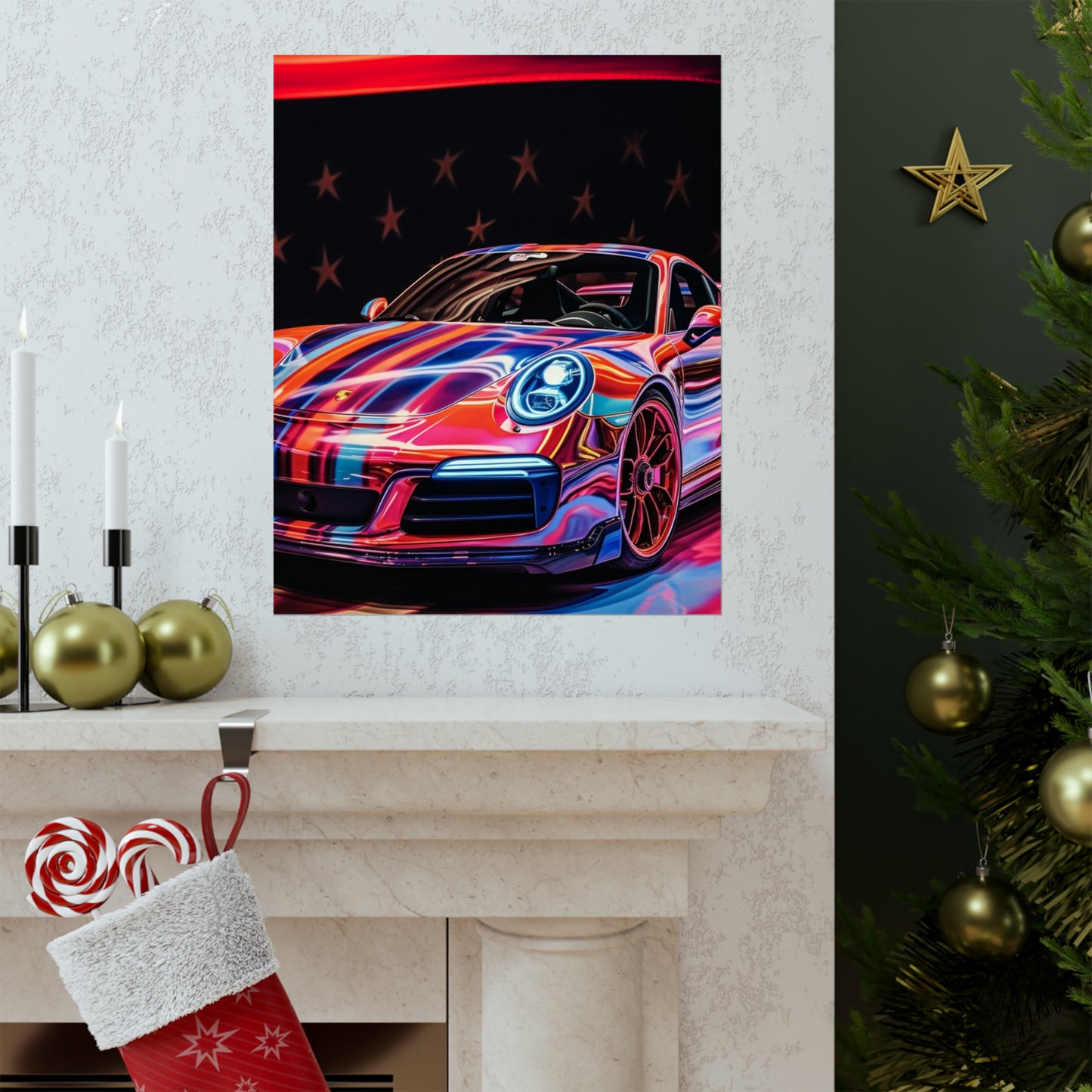 Premium Matte Vertical Posters American Flag Colored Porsche 2