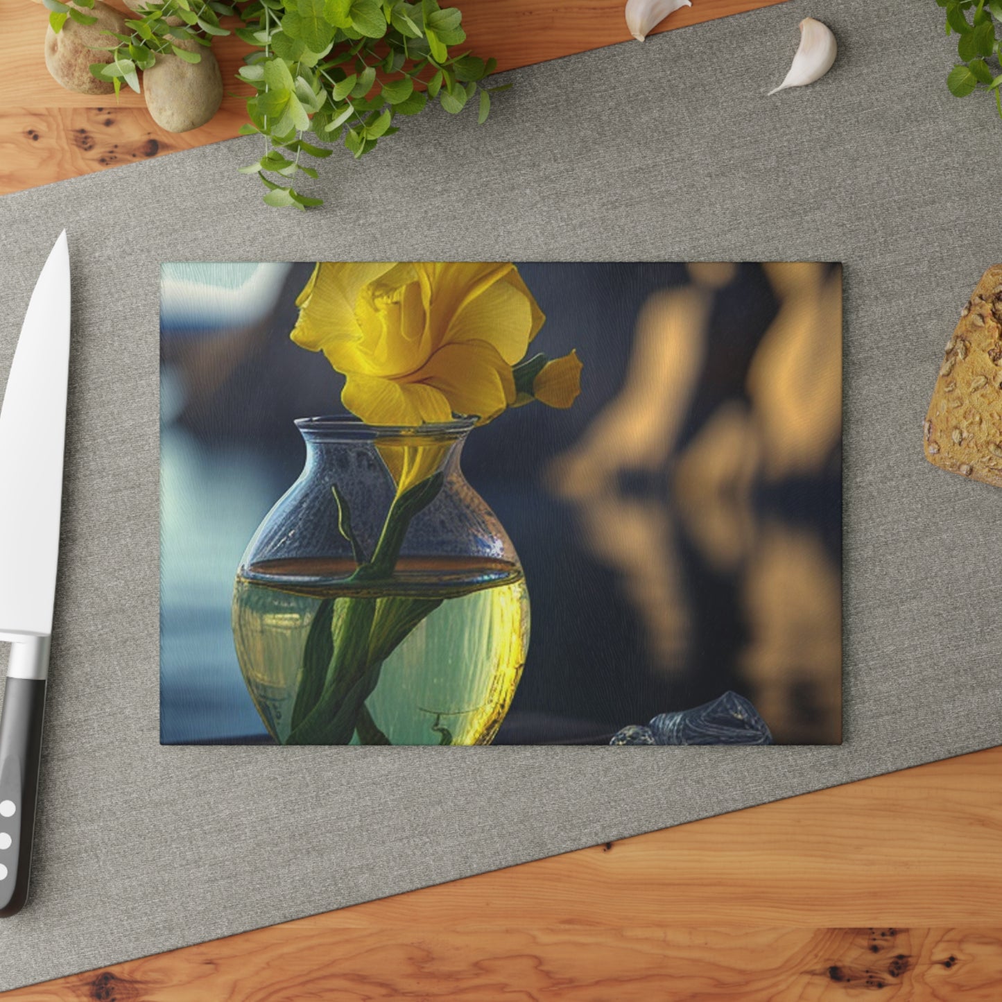 Glass Cutting Board Yellow Gladiolus glass 3