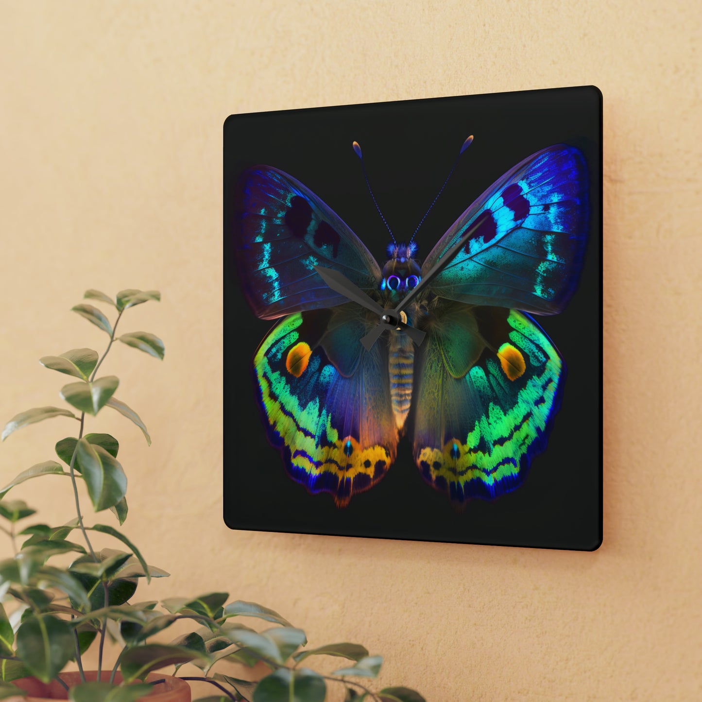 Acrylic Wall Clock Neon Hue Butterfly 4