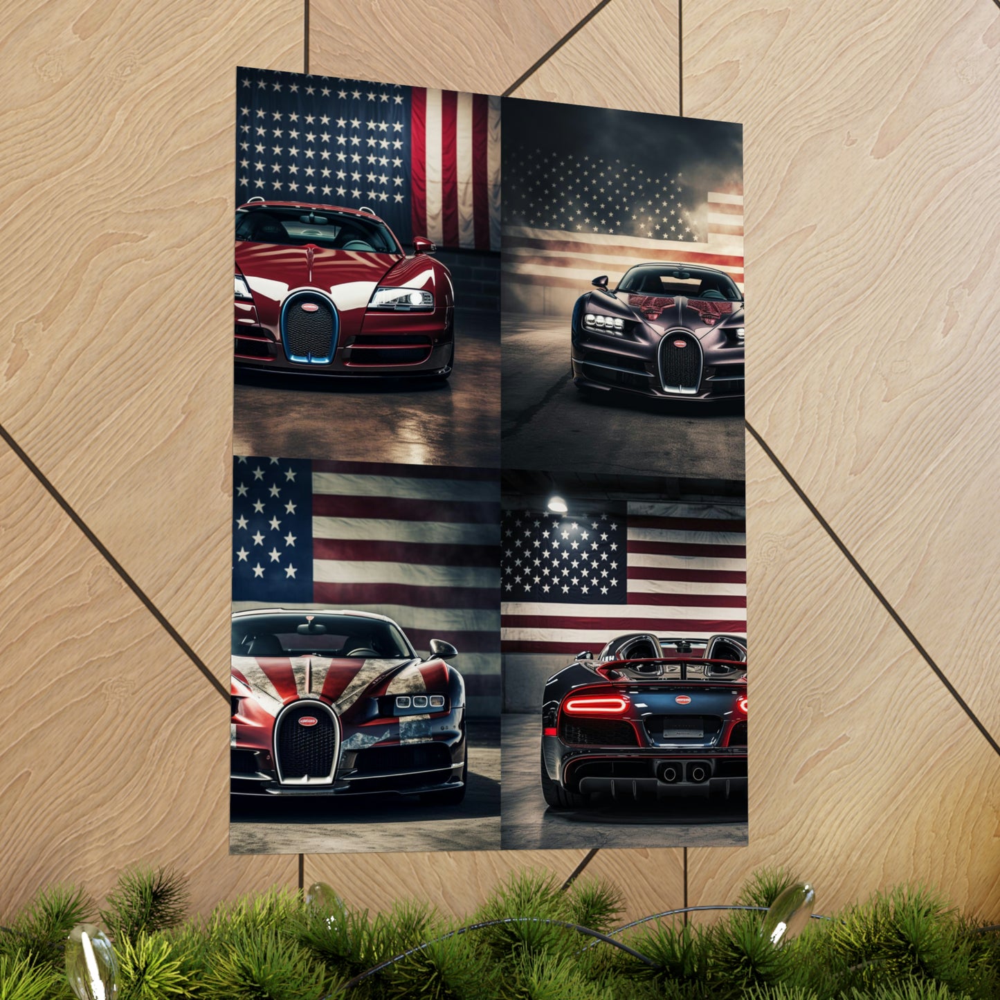 Premium Matte Vertical Posters American Flag Background Bugatti 5