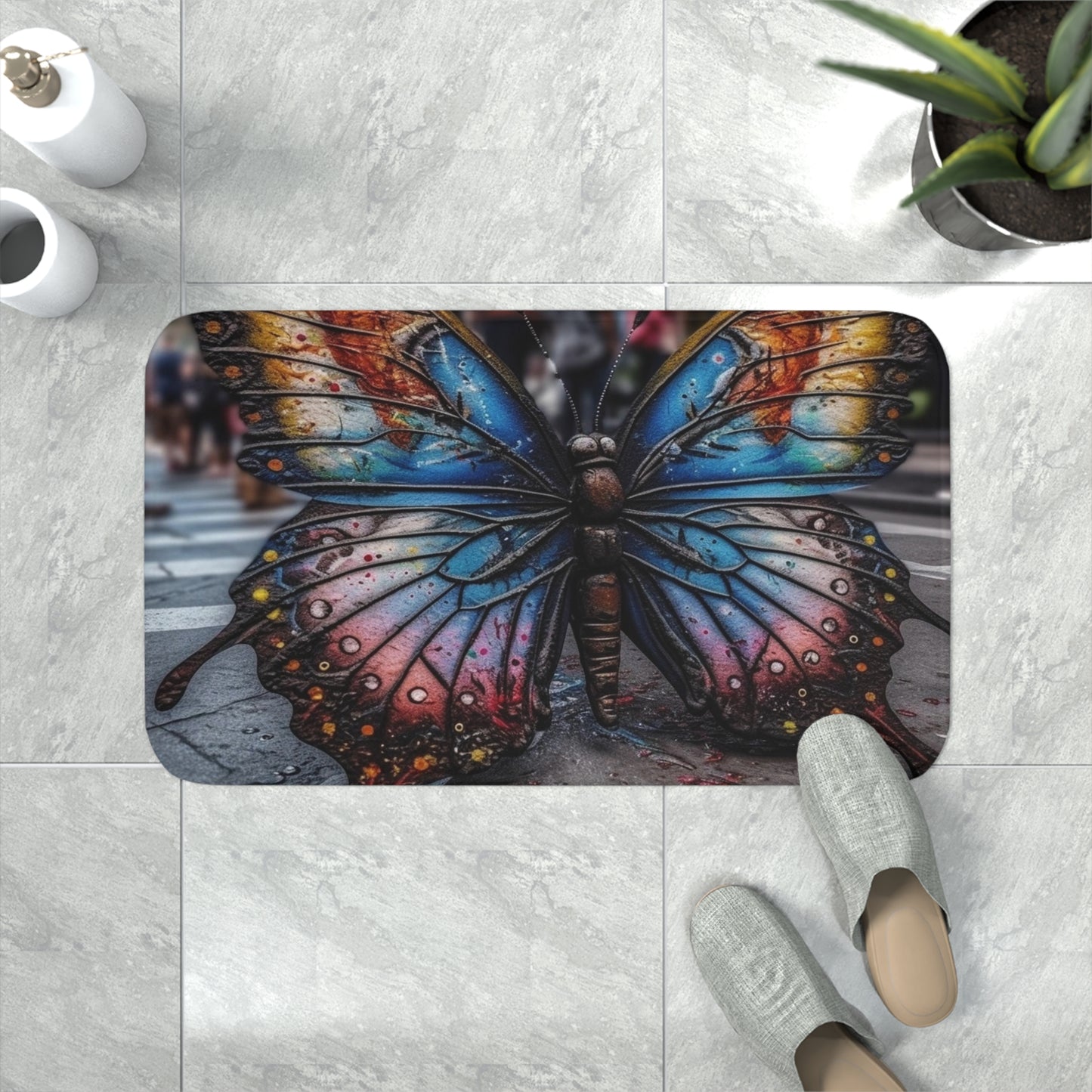 Memory Foam Bath Mat Liquid Street Butterfly 4