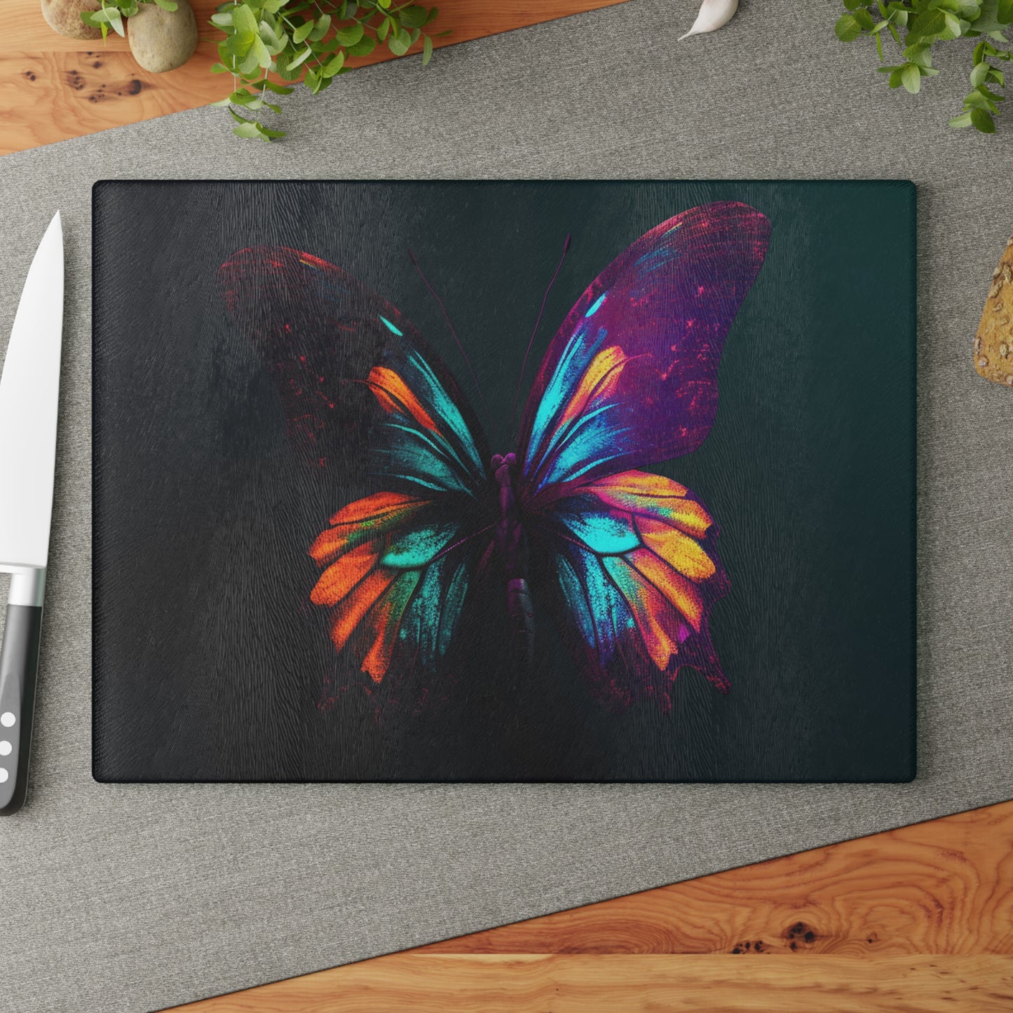 Glass Cutting Board Hyper Colorful Butterfly Macro 4