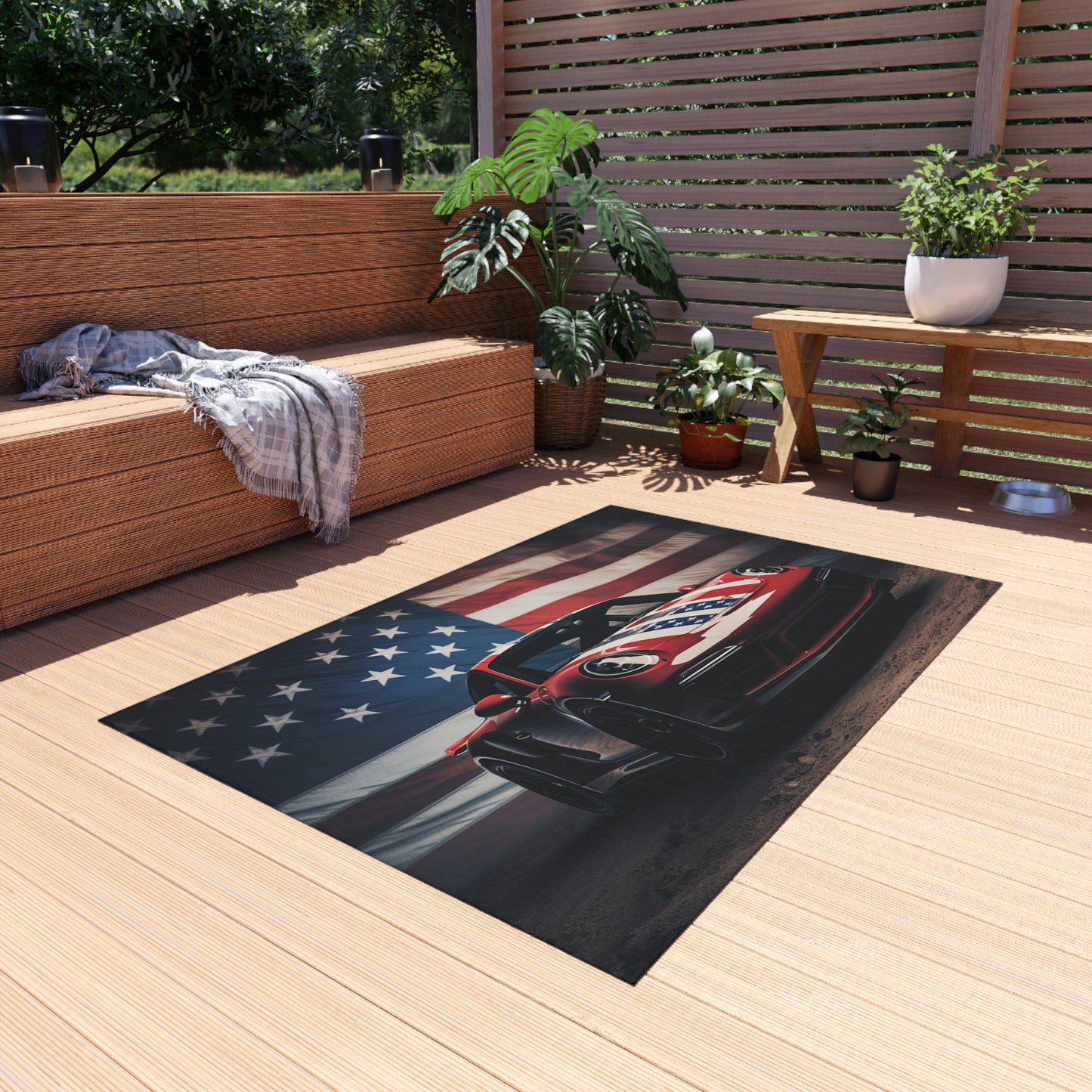 Outdoor Rug  American Flag Background Porsche 3