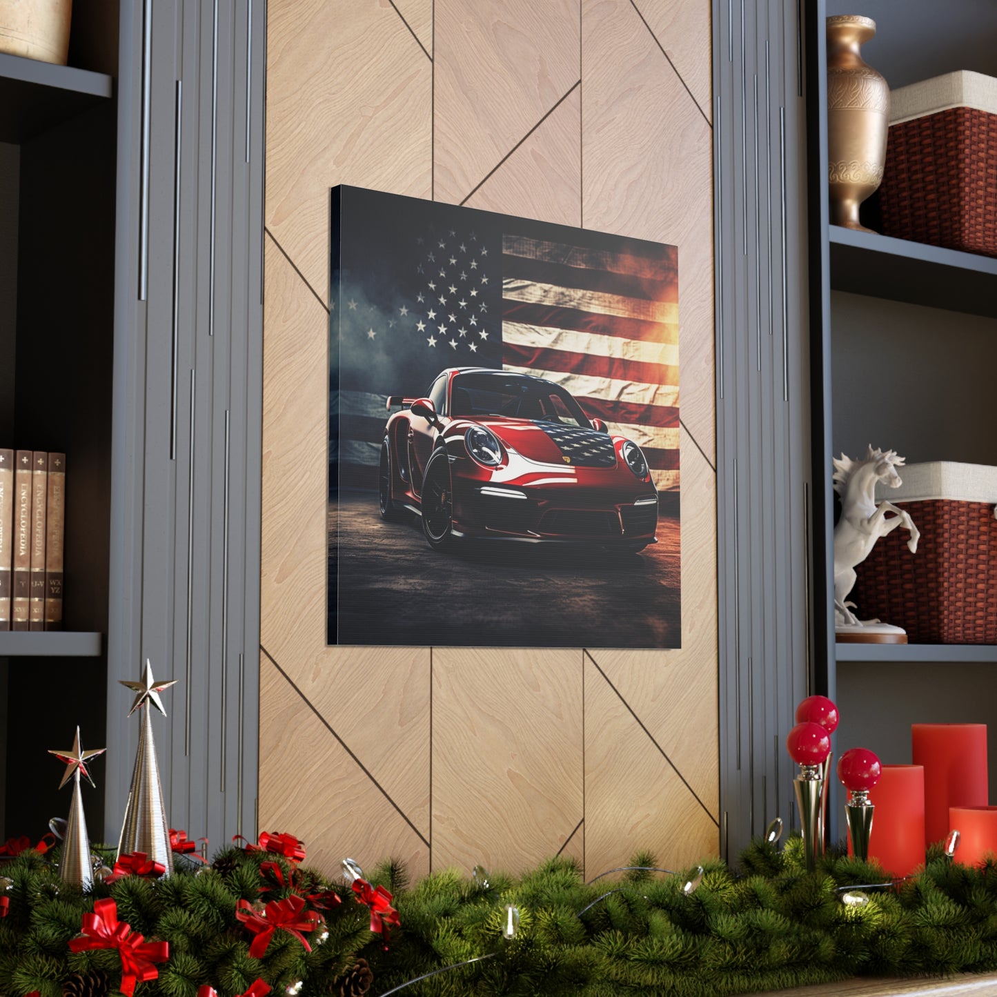 Canvas Gallery Wraps American Flag Background Porsche 2