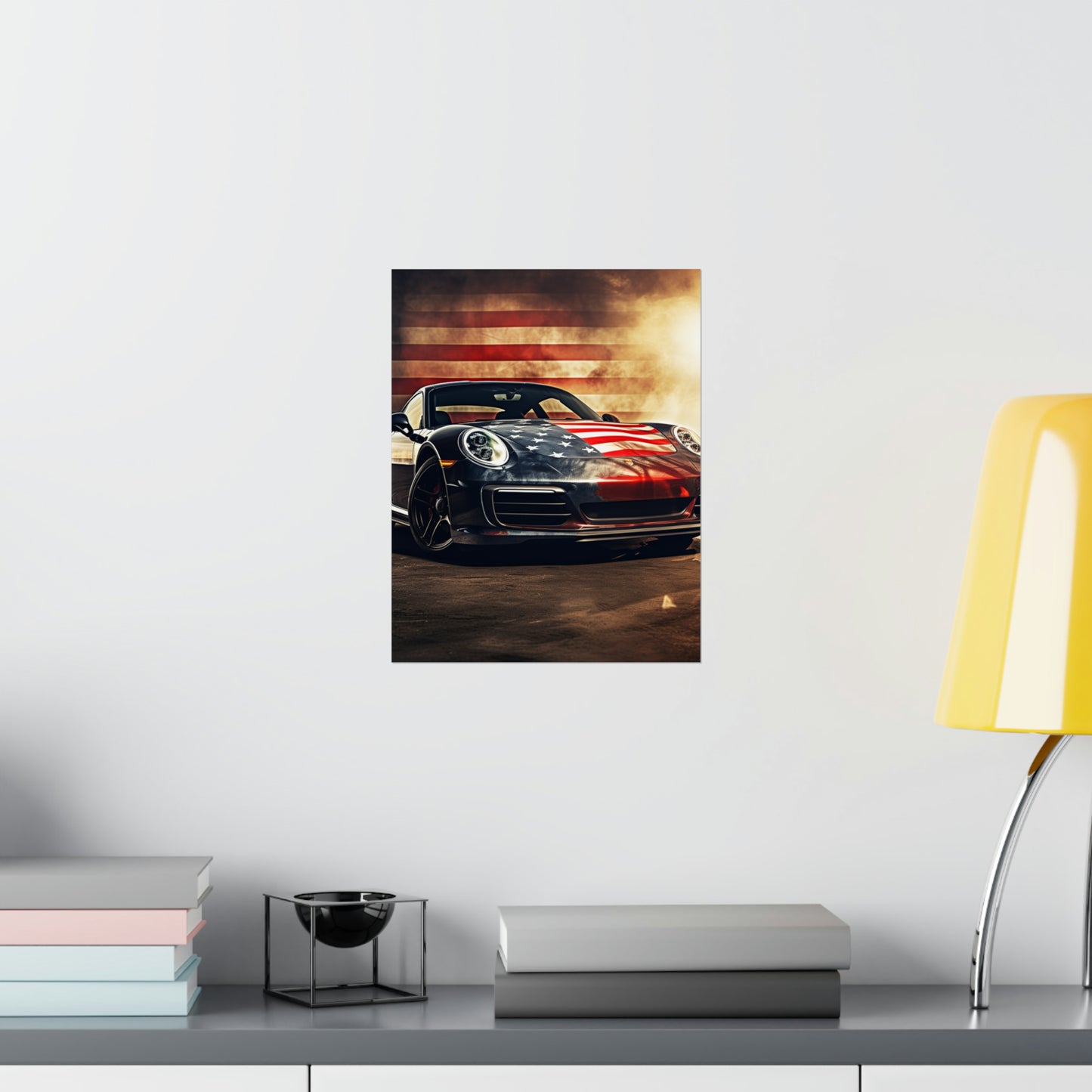 Premium Matte Vertical Posters Abstract American Flag Background Porsche 1
