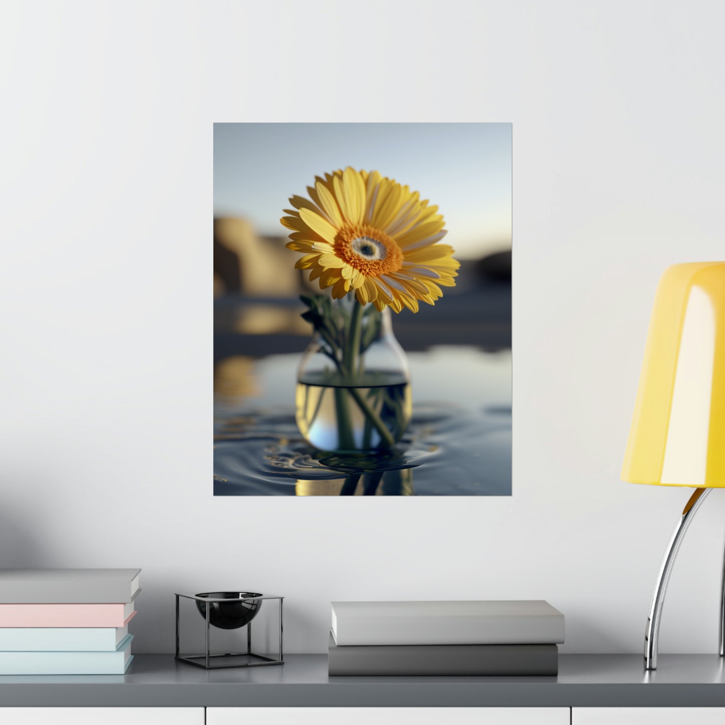 Premium Matte Vertical Posters yello Gerbera glass 4