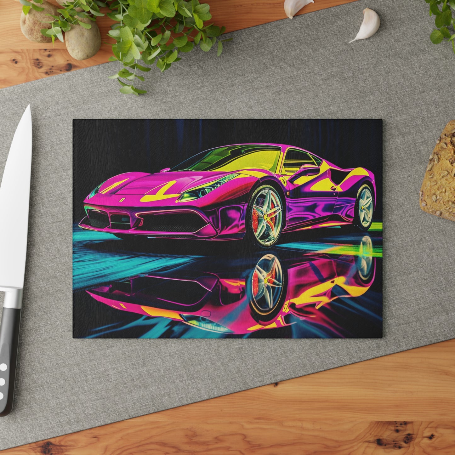 Glass Cutting Board Pink Ferrari Macro 3