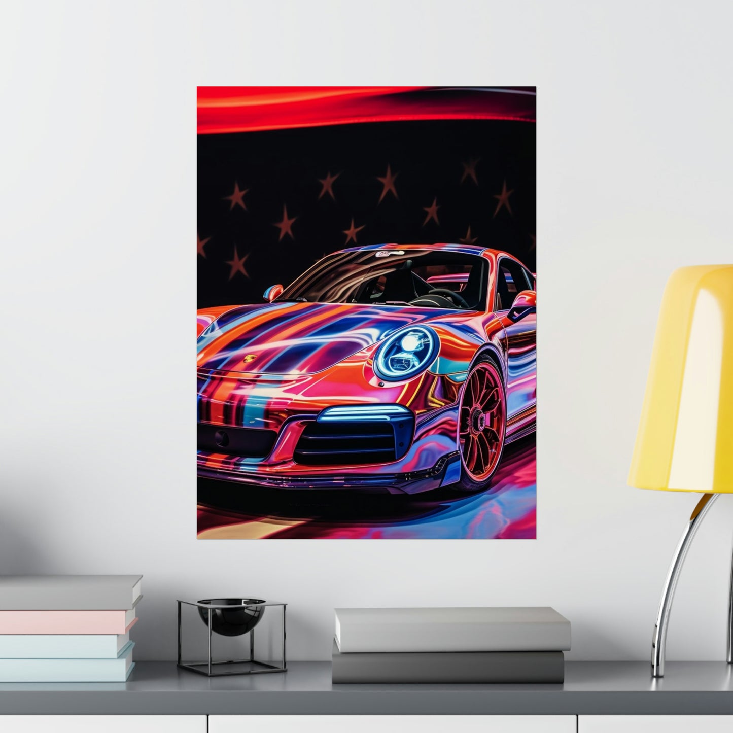 Premium Matte Vertical Posters American Flag Colored Porsche 2