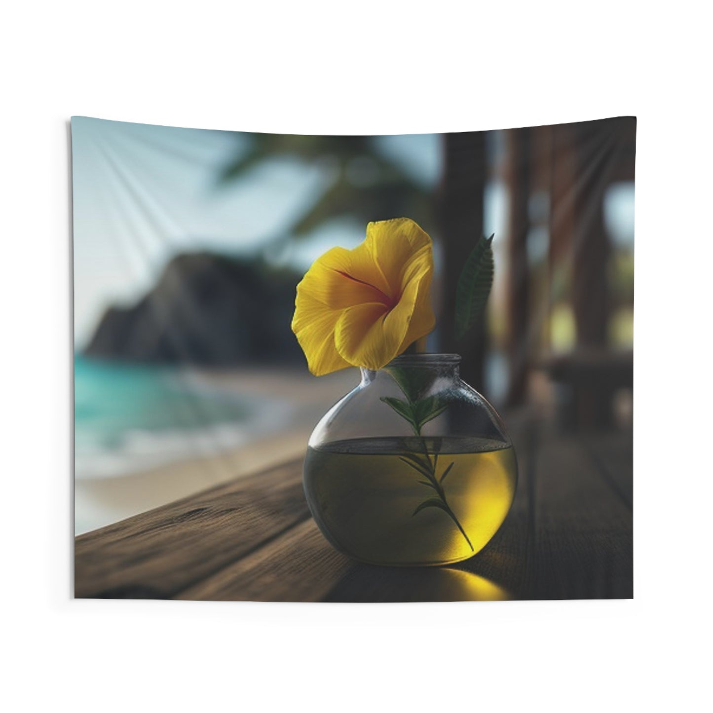 Indoor Wall Tapestries Yellow Hibiscus Wood 3