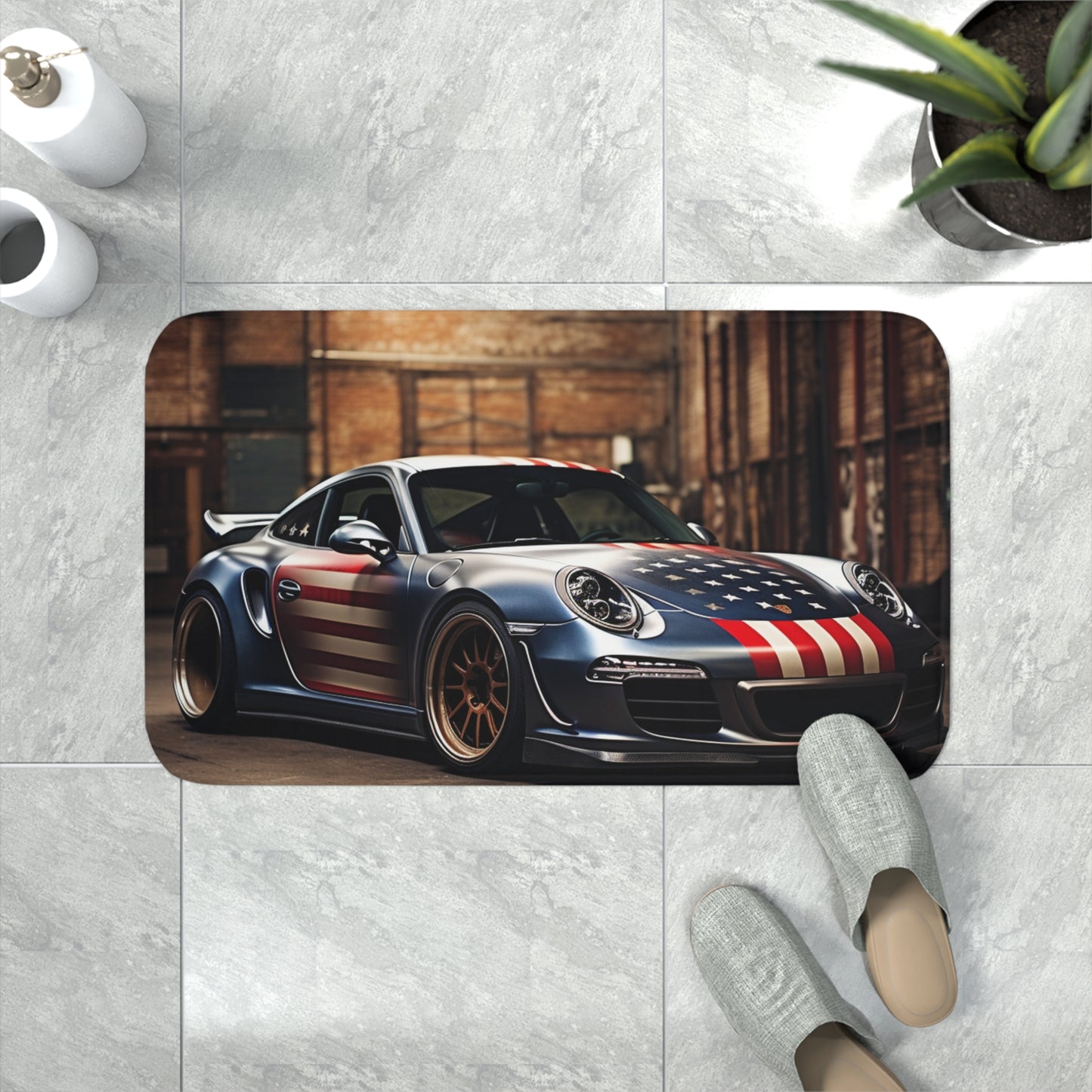 Memory Foam Bath Mat American Flag Porsche 1