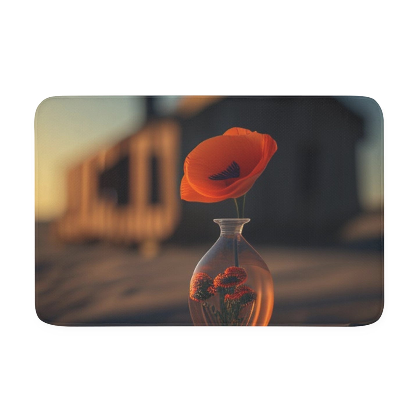 Memory Foam Bath Mat Orange Poppy in a Vase 3
