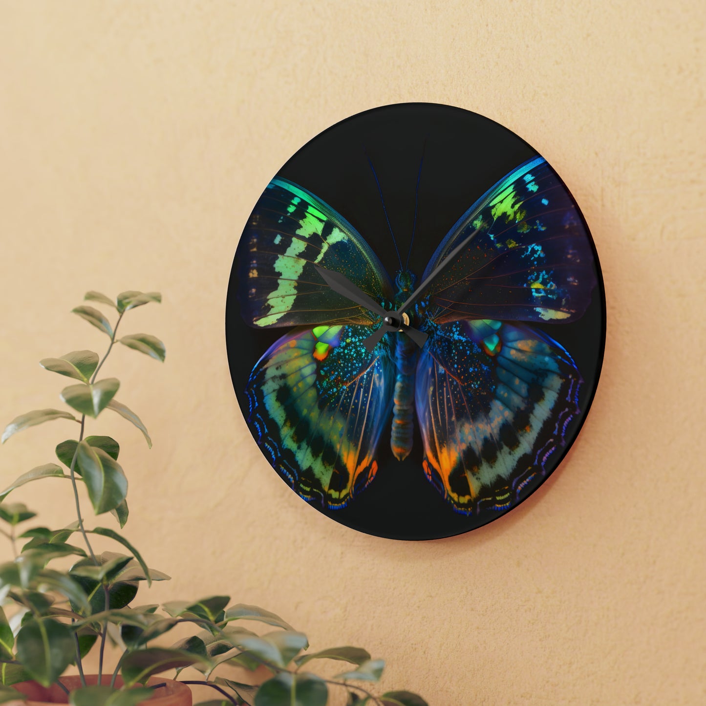 Acrylic Wall Clock Neon Butterfly Flair 4