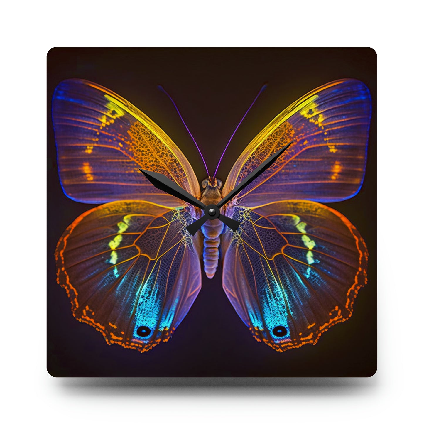 Acrylic Wall Clock Neon Butterfly Flair 2