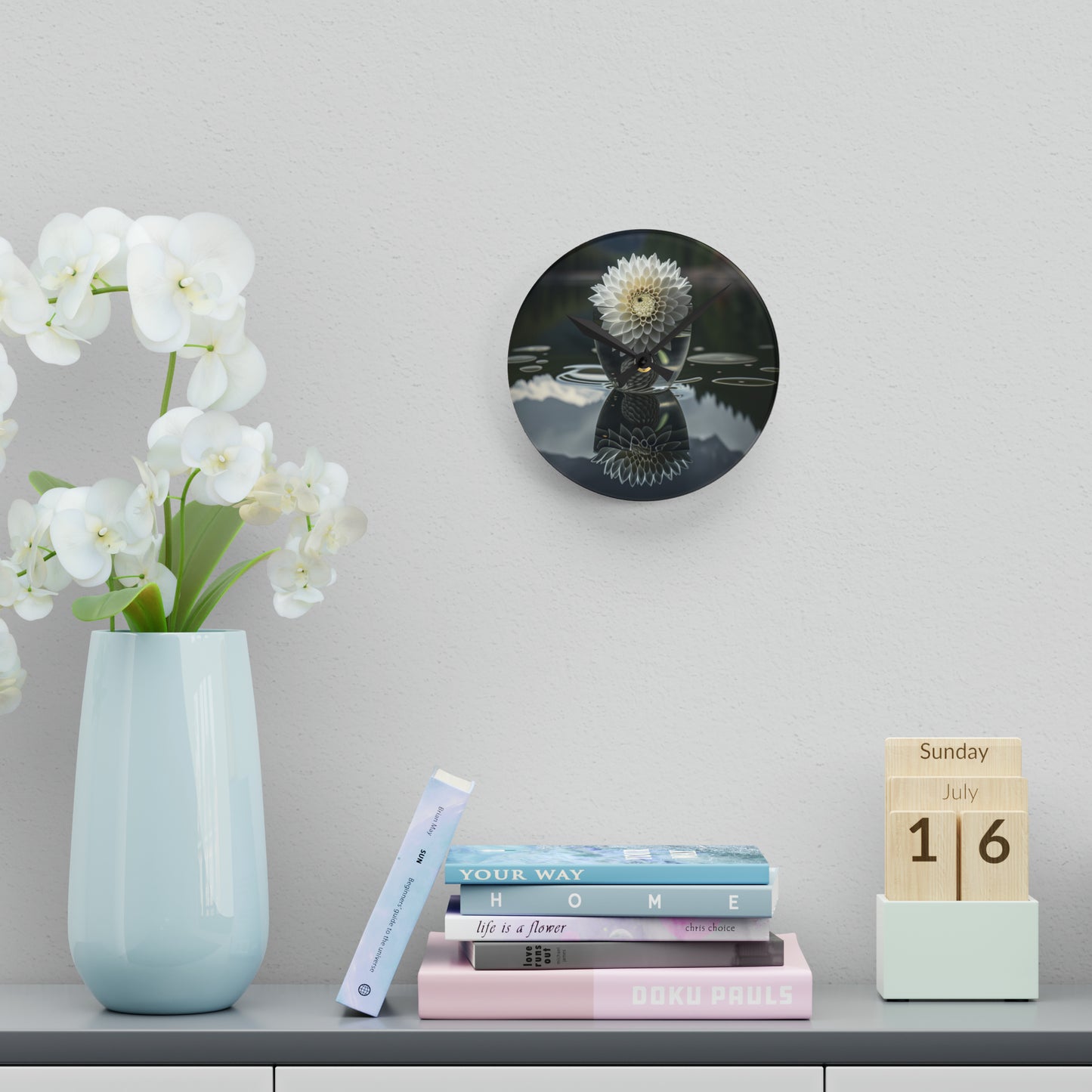 Acrylic Wall Clock White Dahlia 3