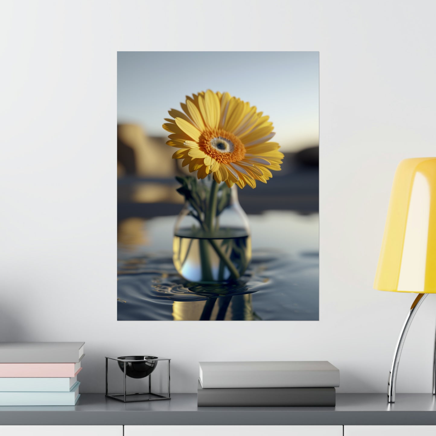 Premium Matte Vertical Posters yello Gerbera glass 4