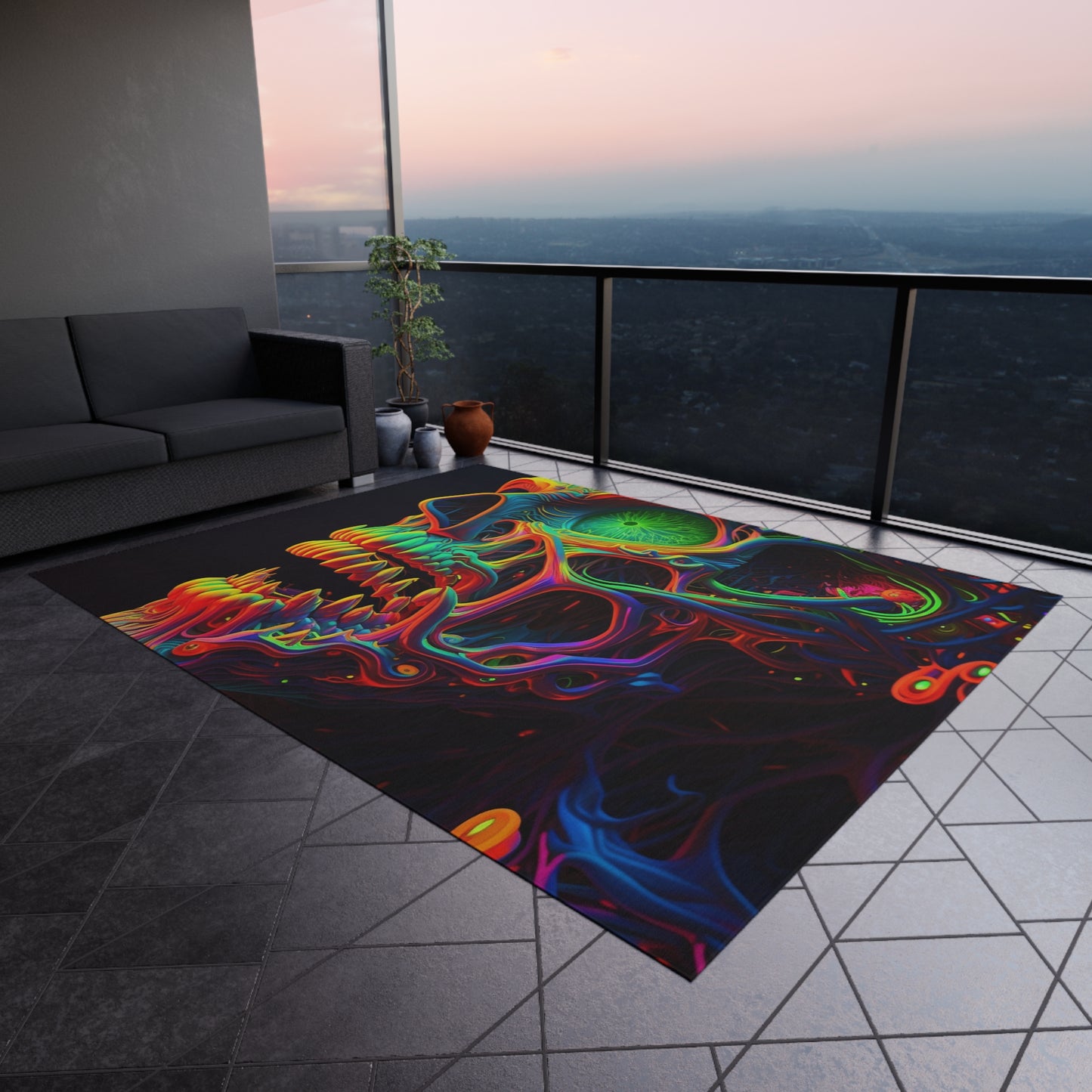 Outdoor Rug  Florescent Skull Death 1