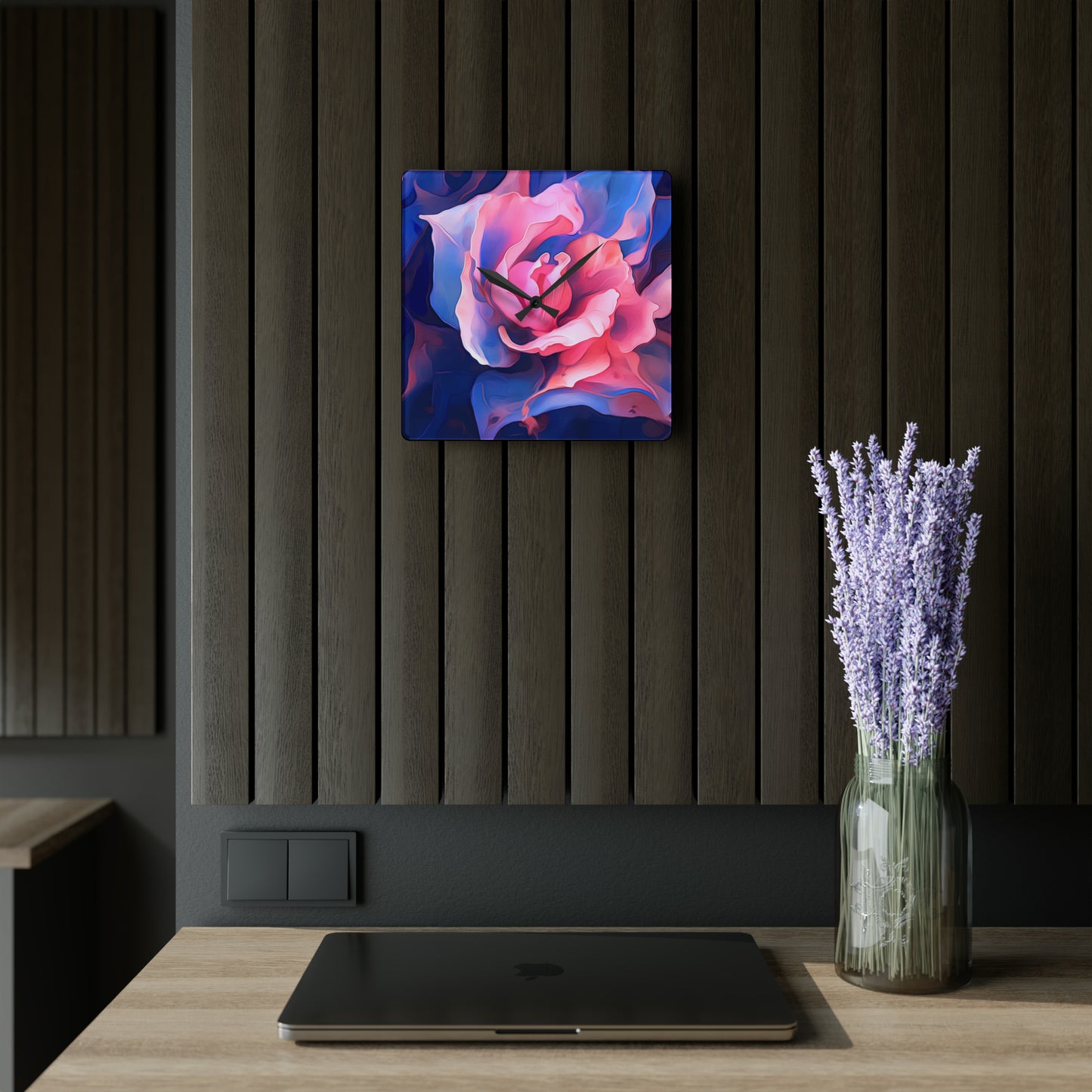 Acrylic Wall Clock Pink & Blue Tulip Rose 1