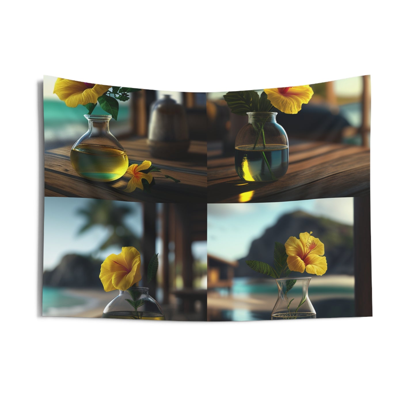 Indoor Wall Tapestries Yellow Hibiscus Wood 5