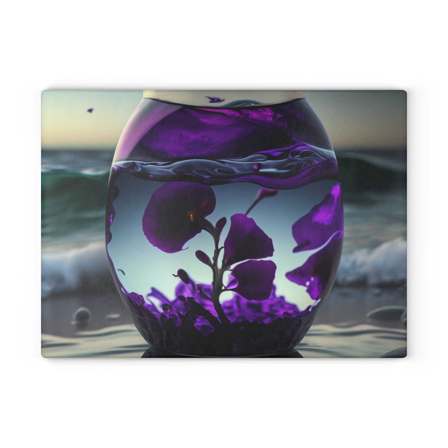 Glass Cutting Board Purple Sweet pea in a vase 4