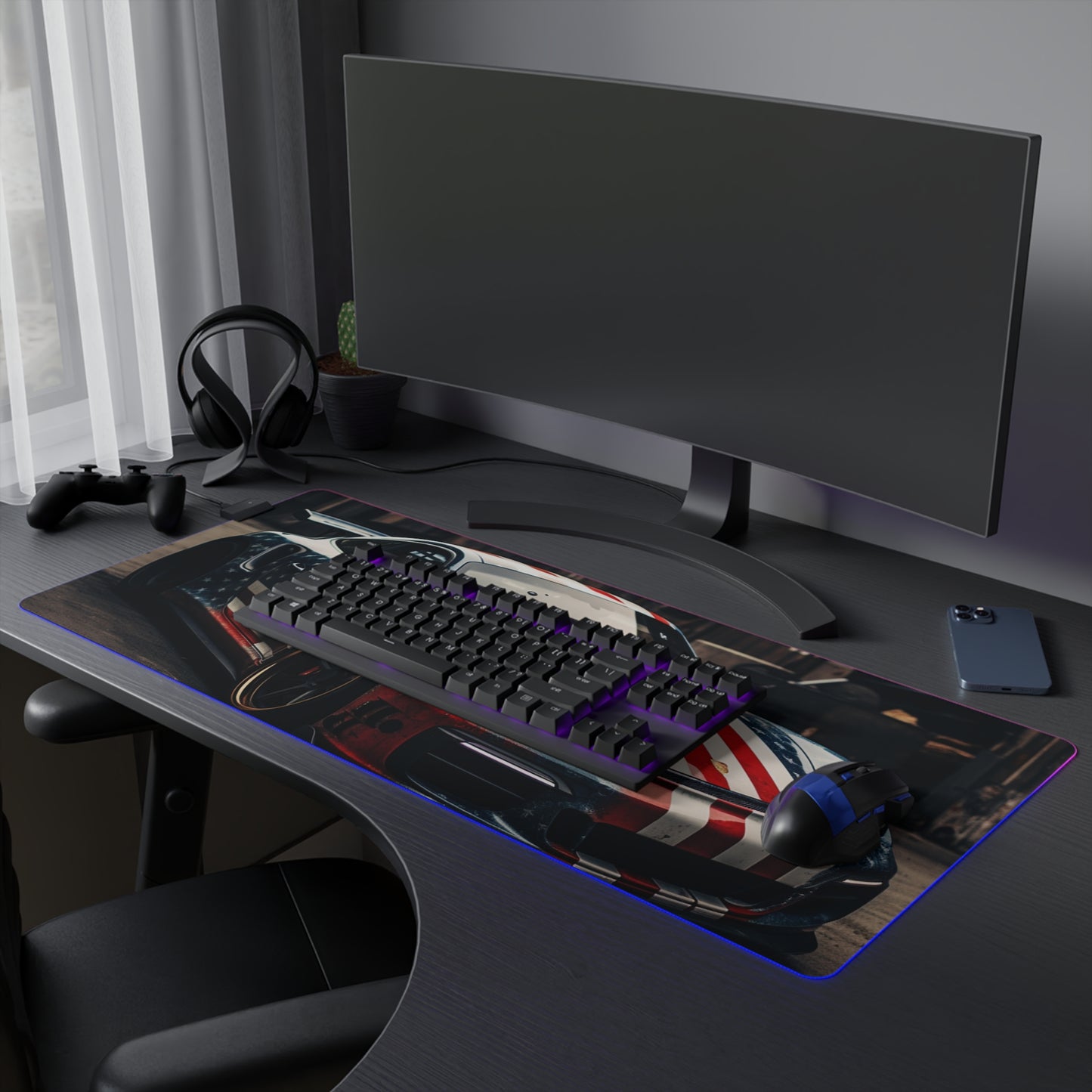 LED Gaming Mouse Pad American Flag Porsche 3