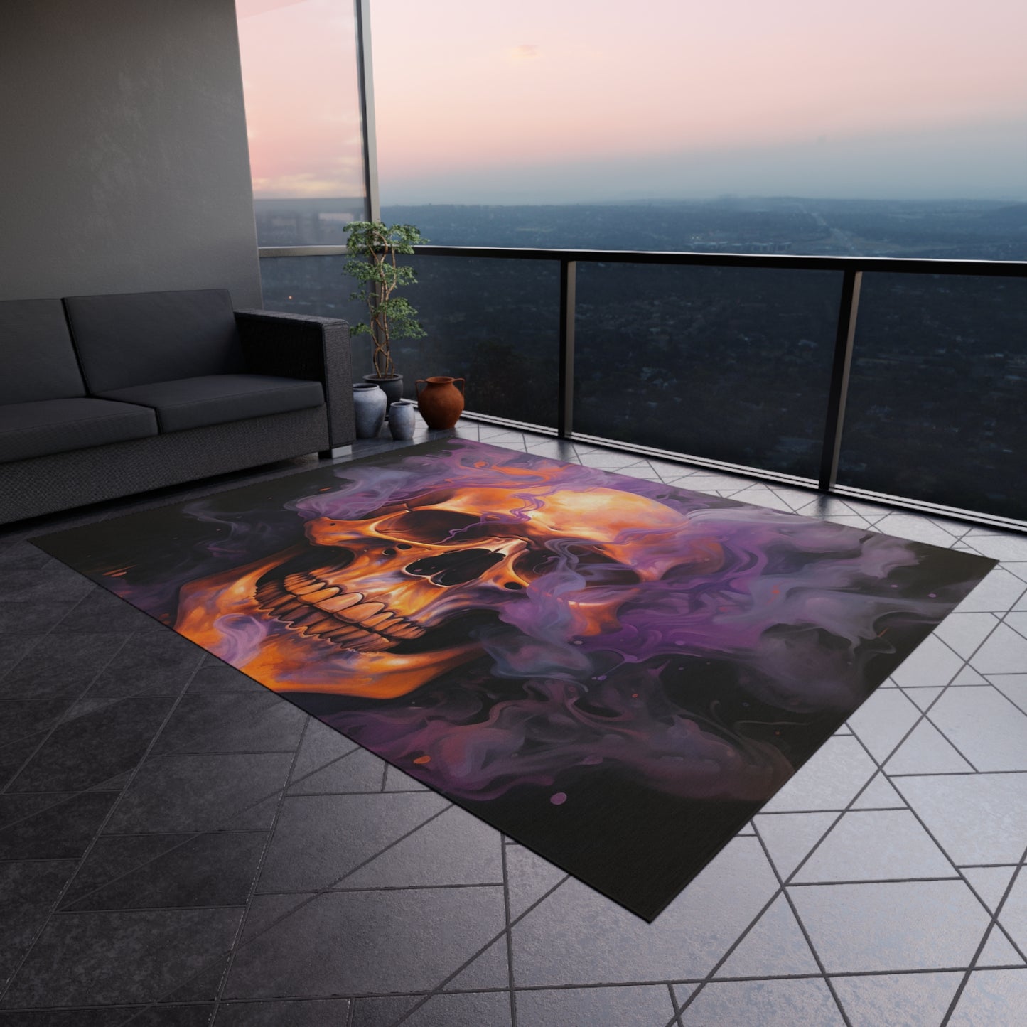 Outdoor Rug  Skull Flames 4