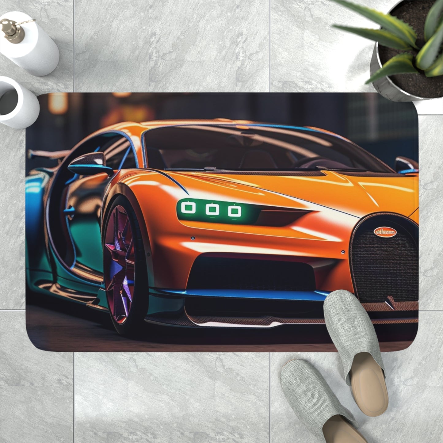 Memory Foam Bath Mat Hyper Bugatti Neon Chiron 1