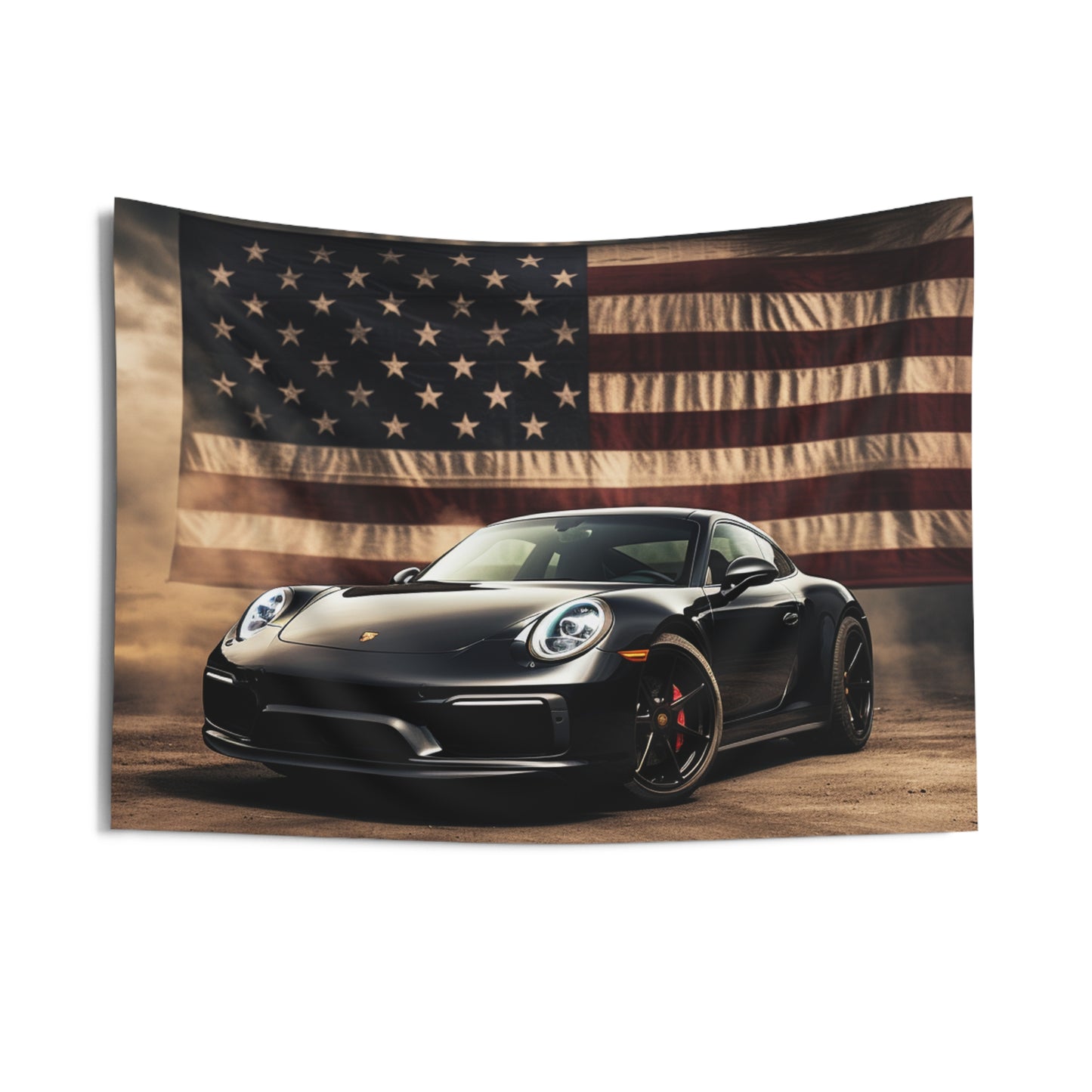 Indoor Wall Tapestries American Flag Background Porsche 4