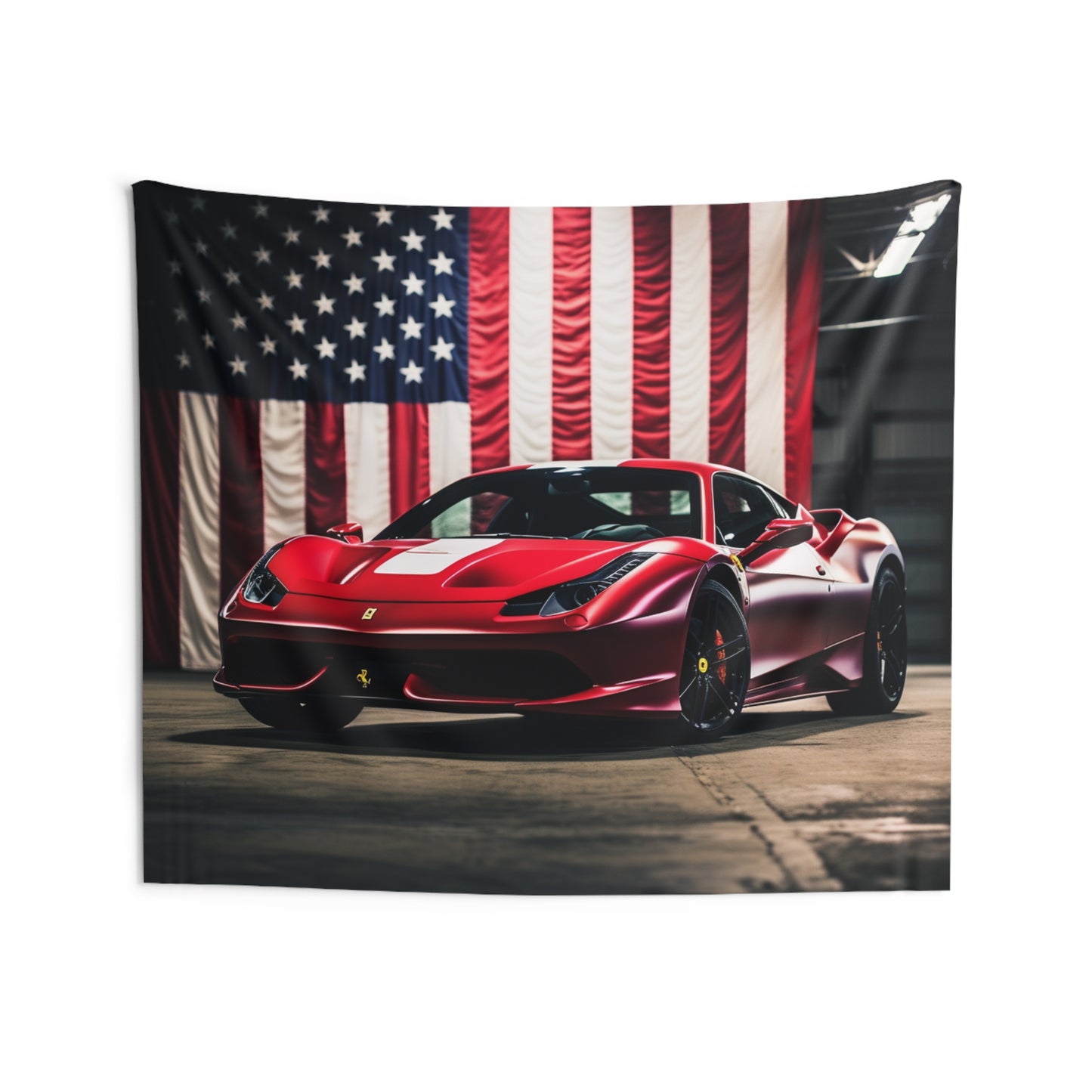 Indoor Wall Tapestries American Flag Background Ferrari 3