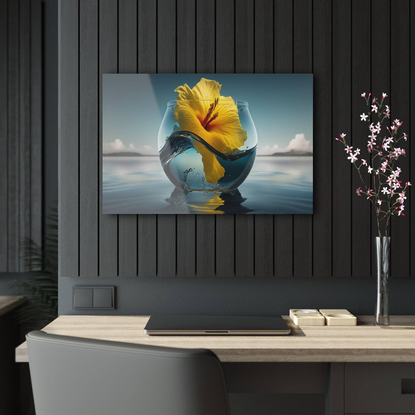 Acrylic Prints Yellow Hibiscus glass 4