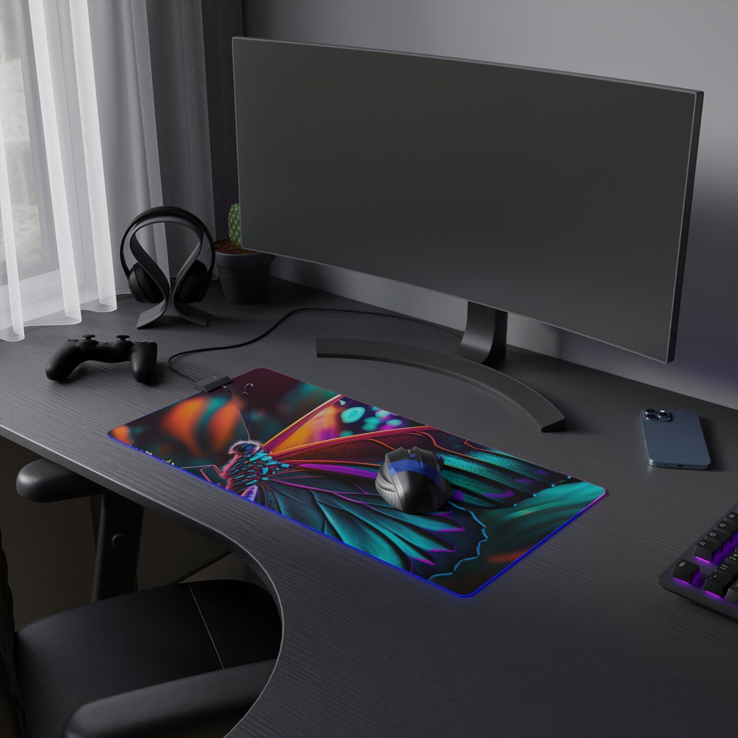 LED Gaming Mouse Pad Neon Butterfly Macro 1
