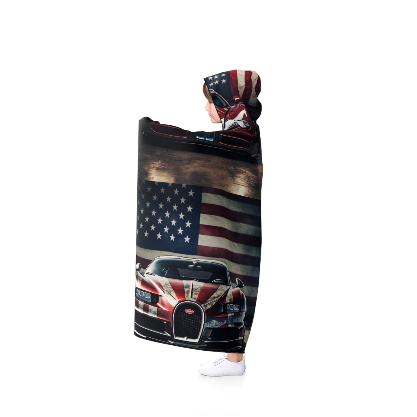 Hooded Blanket American Flag Background Bugatti 5