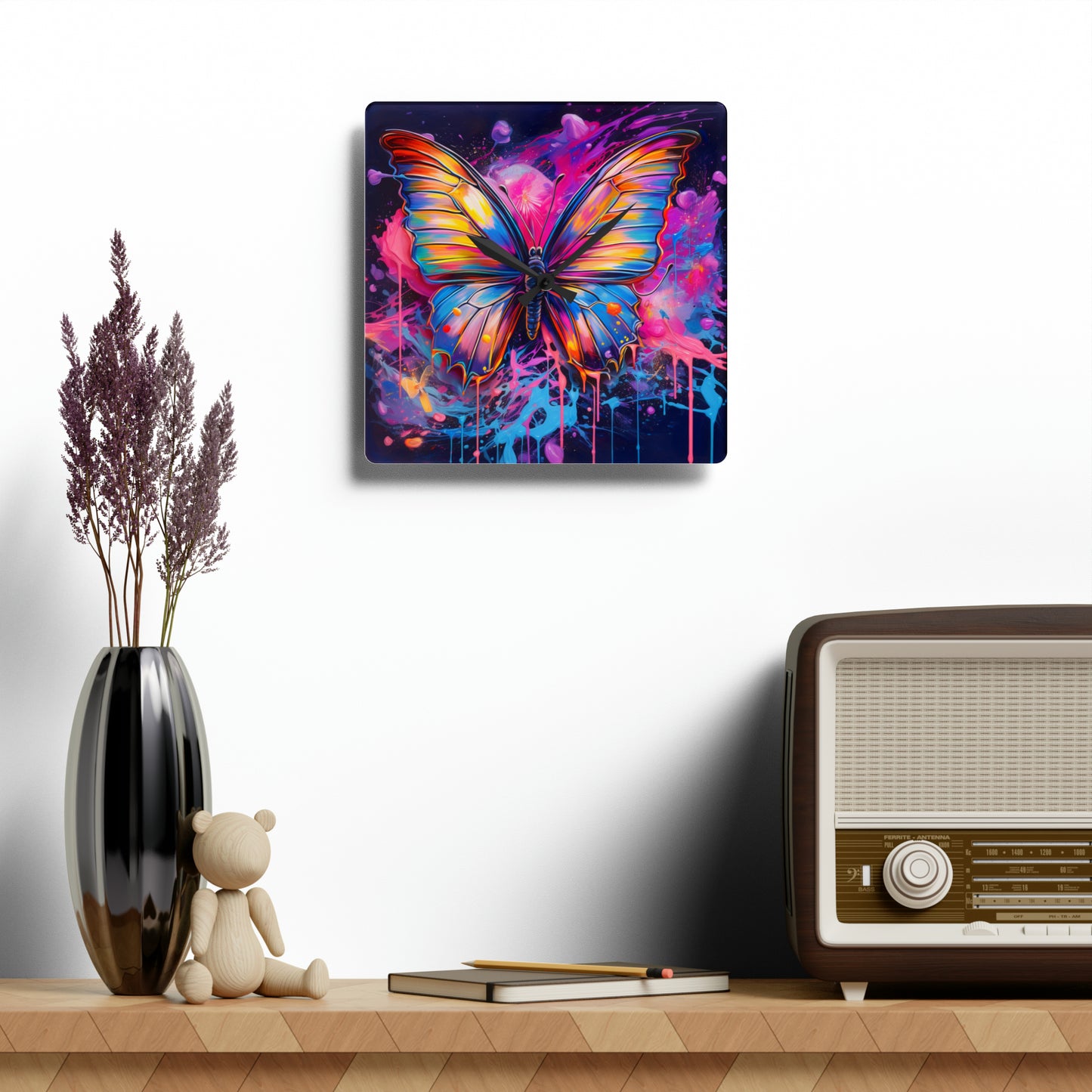 Acrylic Wall Clock Pink Butterfly Flair 3