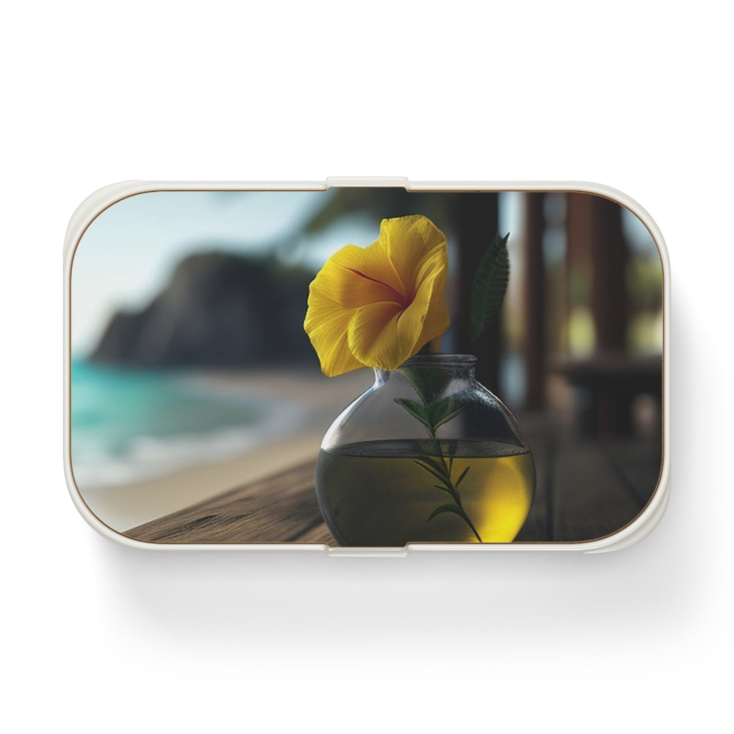 Bento Lunch Box Yellow Hibiscus Wood 3