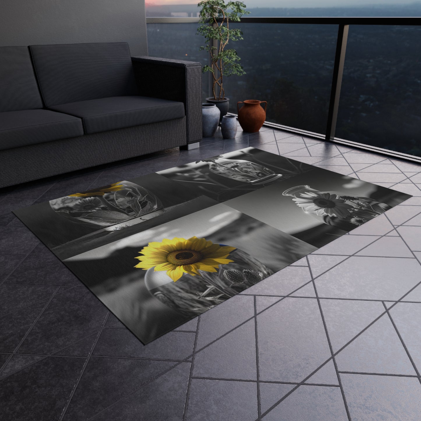 Outdoor Rug  Yellw Sunflower in a vase 5