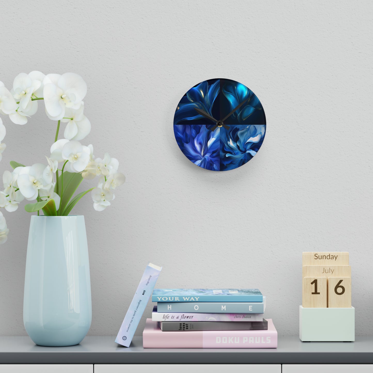 Acrylic Wall Clock Abstract Blue Tulip 5