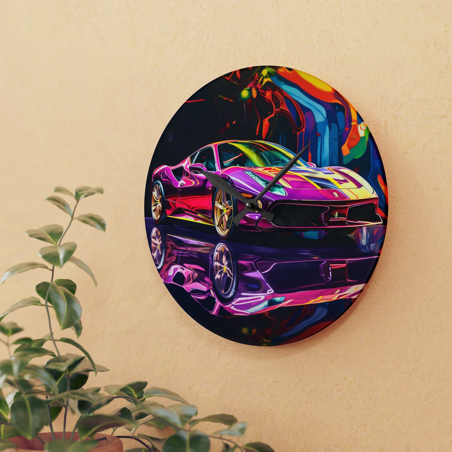 Acrylic Wall Clock Pink Macro Ferrari 2