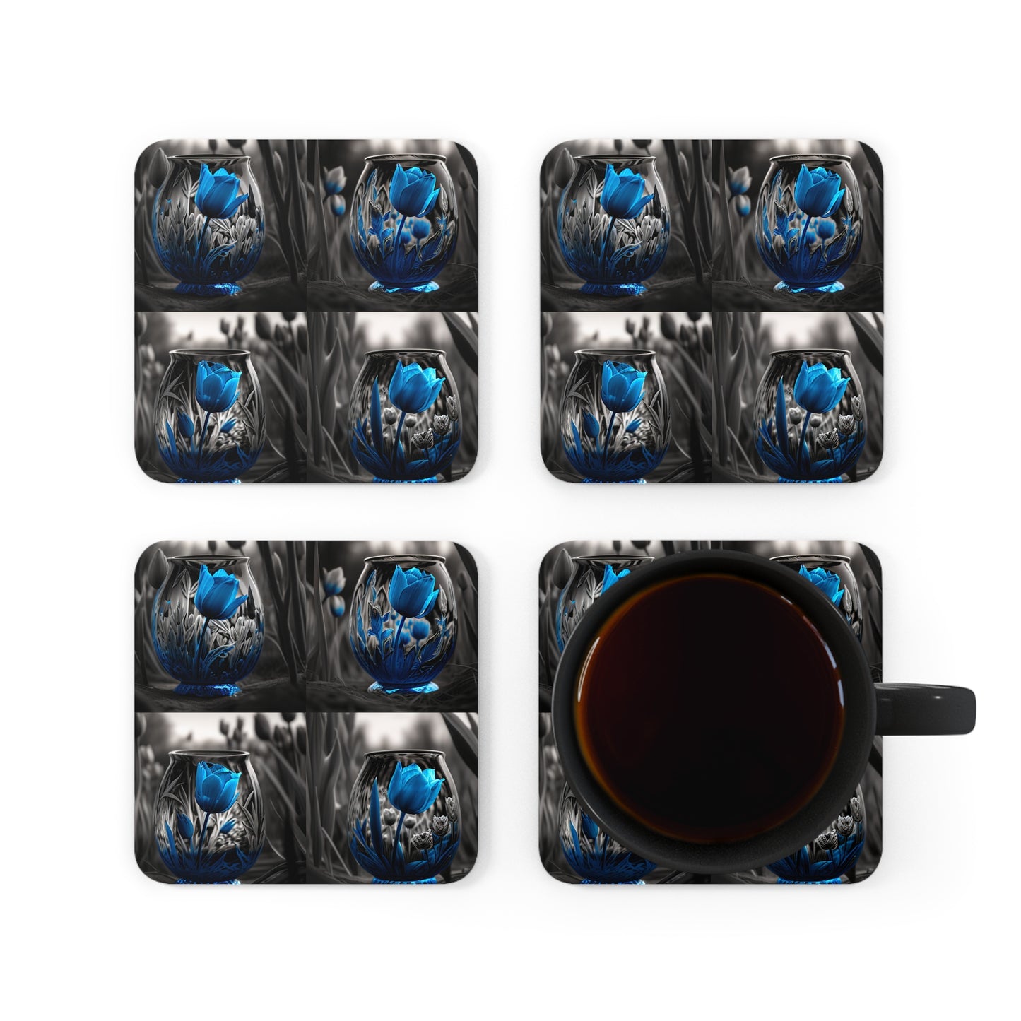 Corkwood Coaster Set Tulip Blue 5