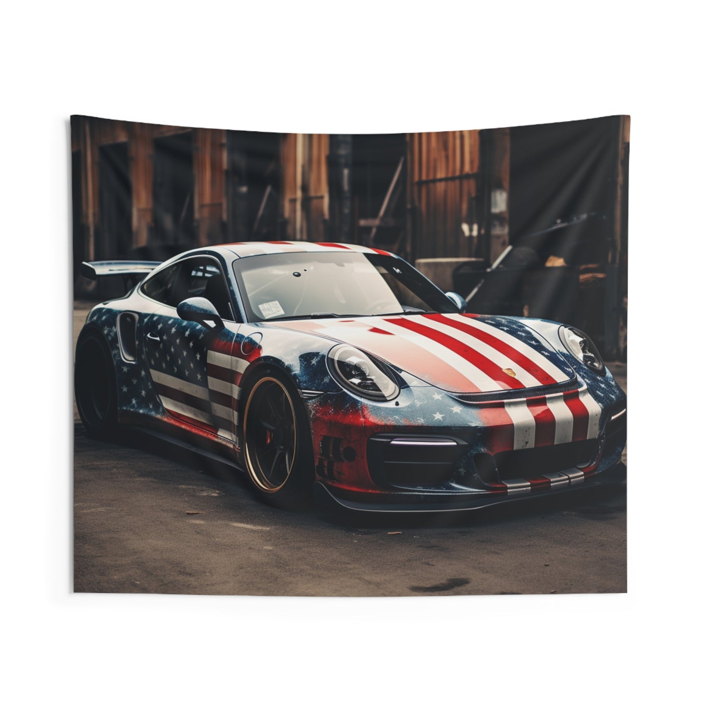 Indoor Wall Tapestries American Flag Porsche 3