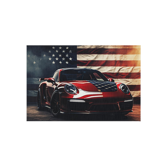 Outdoor Rug  American Flag Background Porsche 2