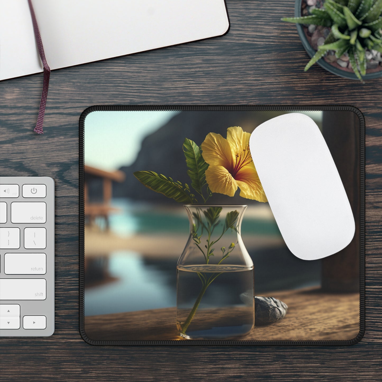 Gaming Mouse Pad  Yellow Hibiscus Wood 4