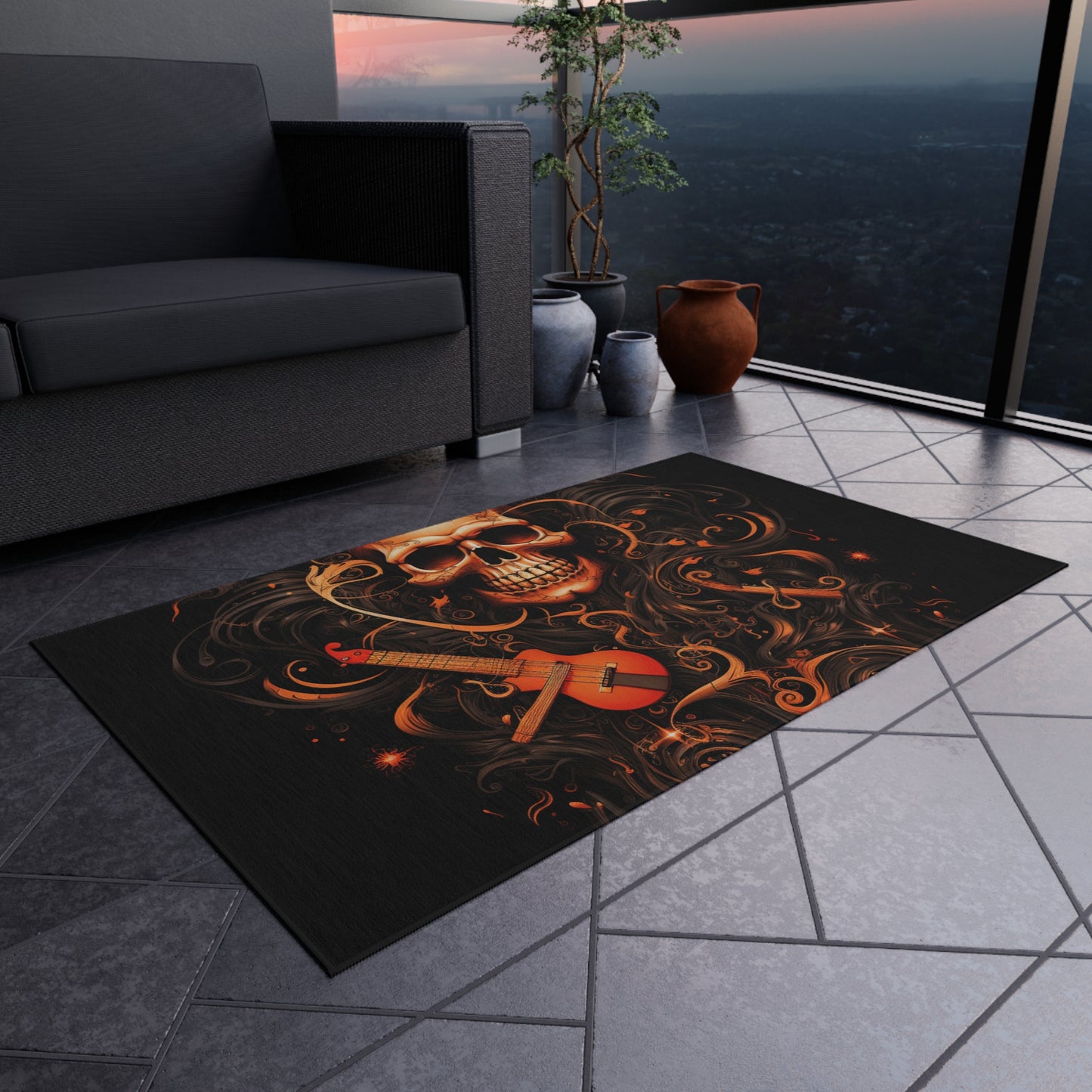 Outdoor Rug  Skull Treble Clef 4