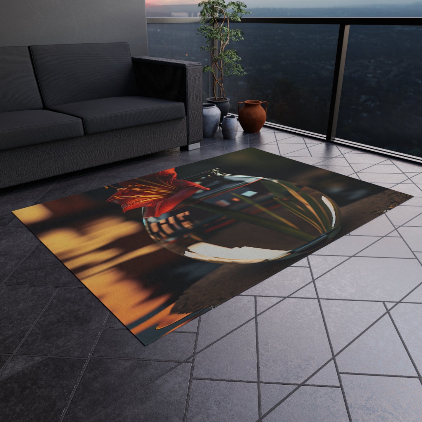 Outdoor Rug  Red Lily in a Glass vase 2