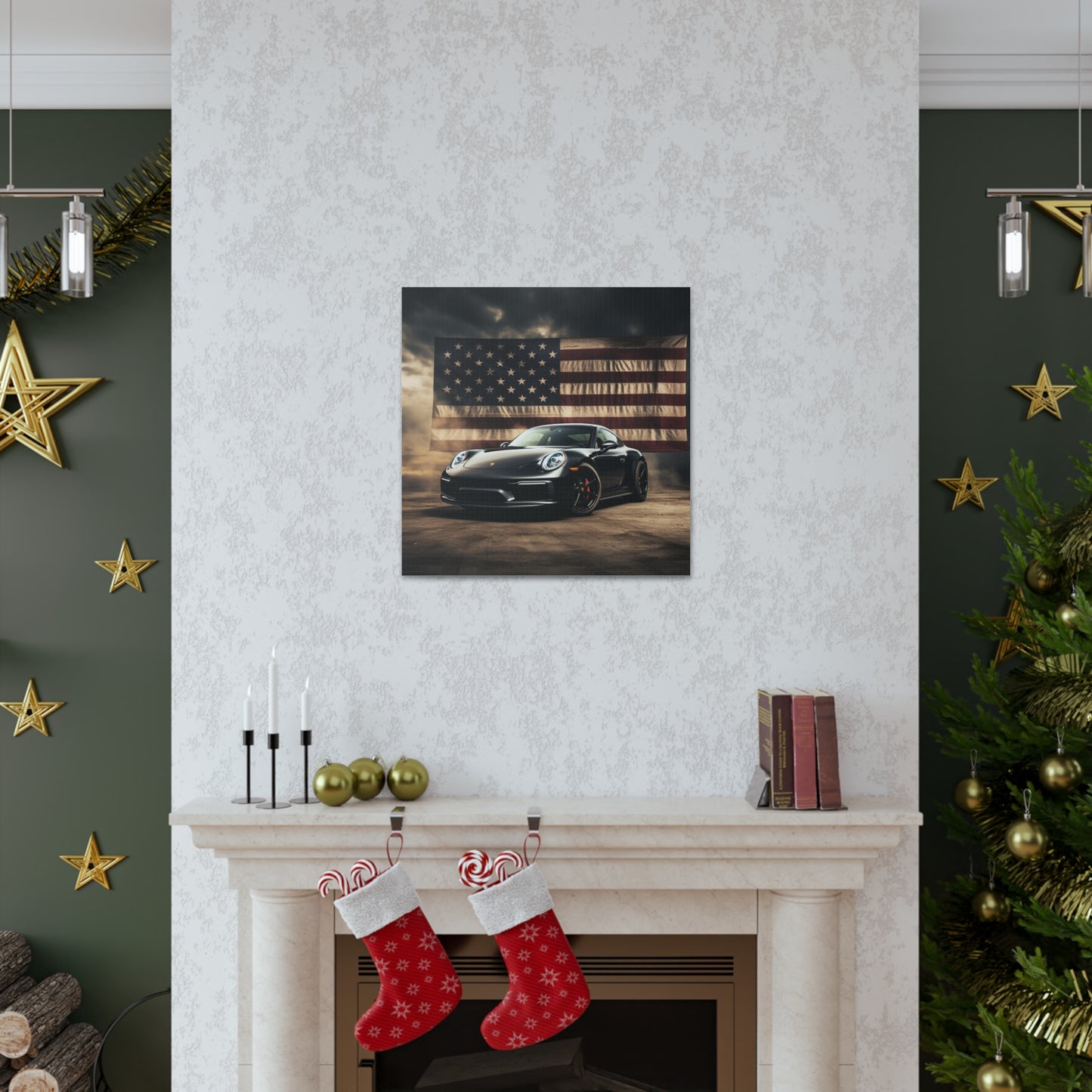 Canvas Gallery Wraps American Flag Background Porsche 4