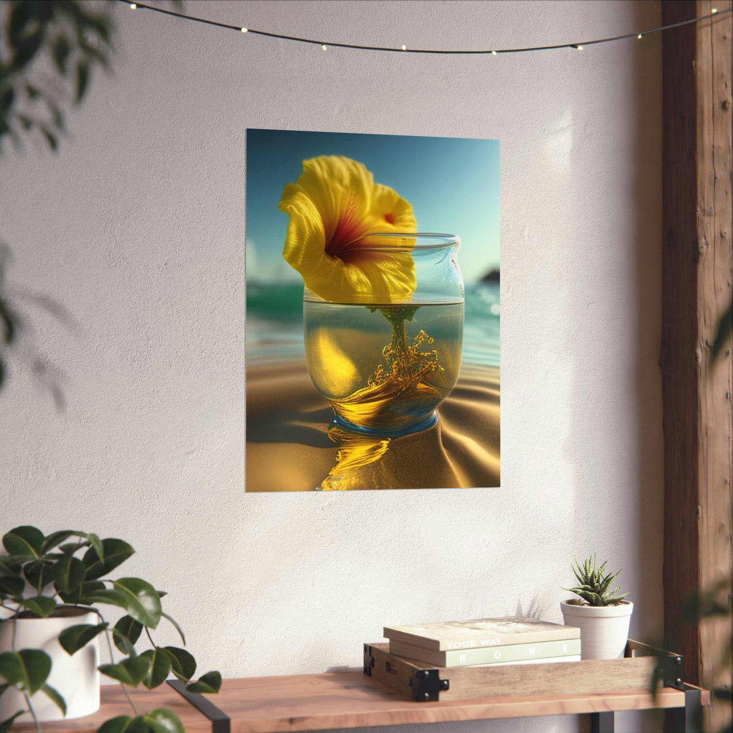 Premium Matte Vertical Posters Yellow Hibiscus glass 1